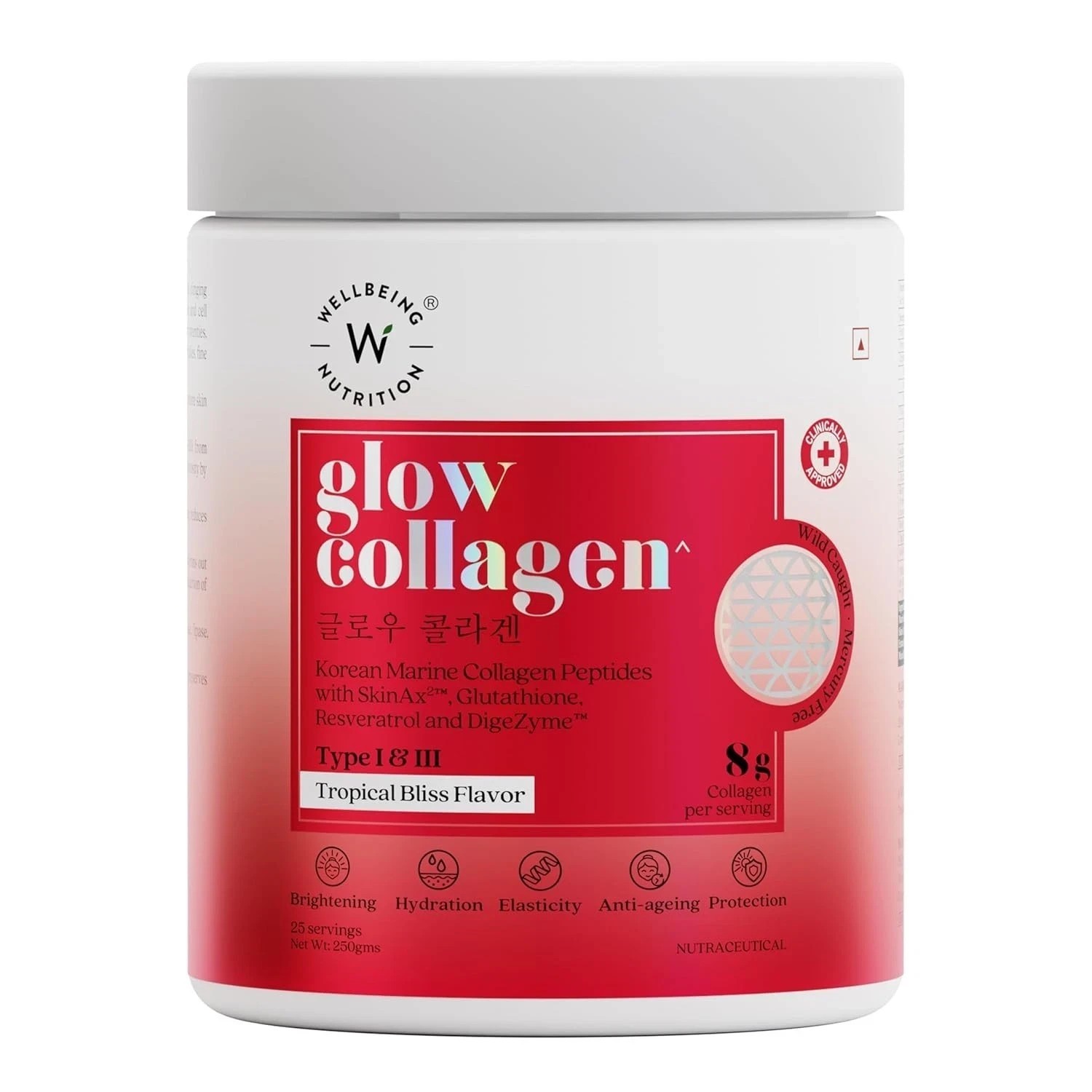 WELLBEING NUTRITION Glow Collagen with Glutathione 25 servings – 250g V338