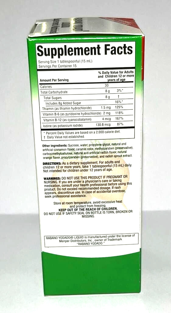 RADISH Yodado Dietary Supplement, 8 fl oz Rabano Yodado liquido