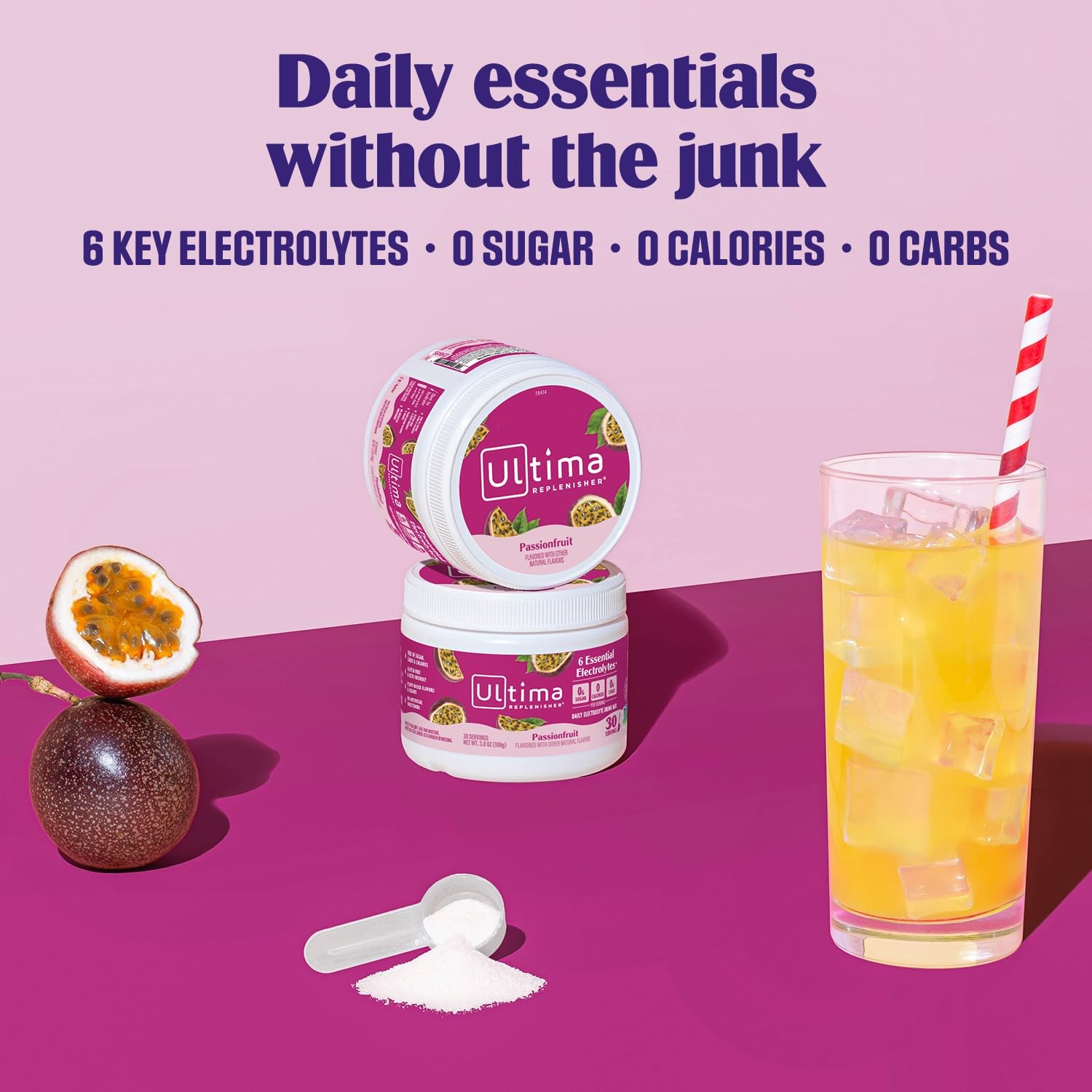 Ultima Replenisher Daily Electrolyte Powder Drink Mix – Passionfruit, 30 Serv…
