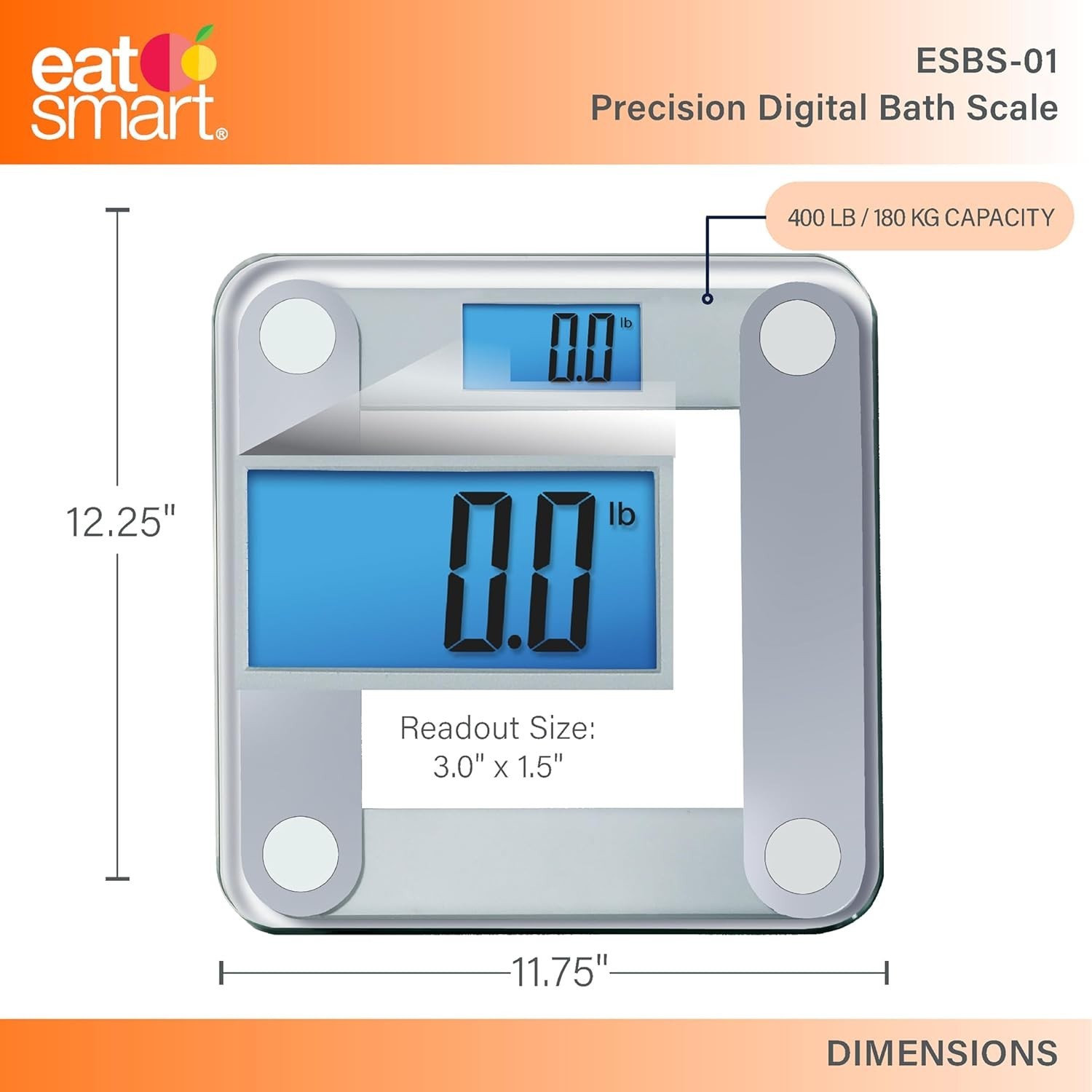 Digital Bathroom Scale with Lighted Display – 0.2 lb Accuracy, 400 lbs