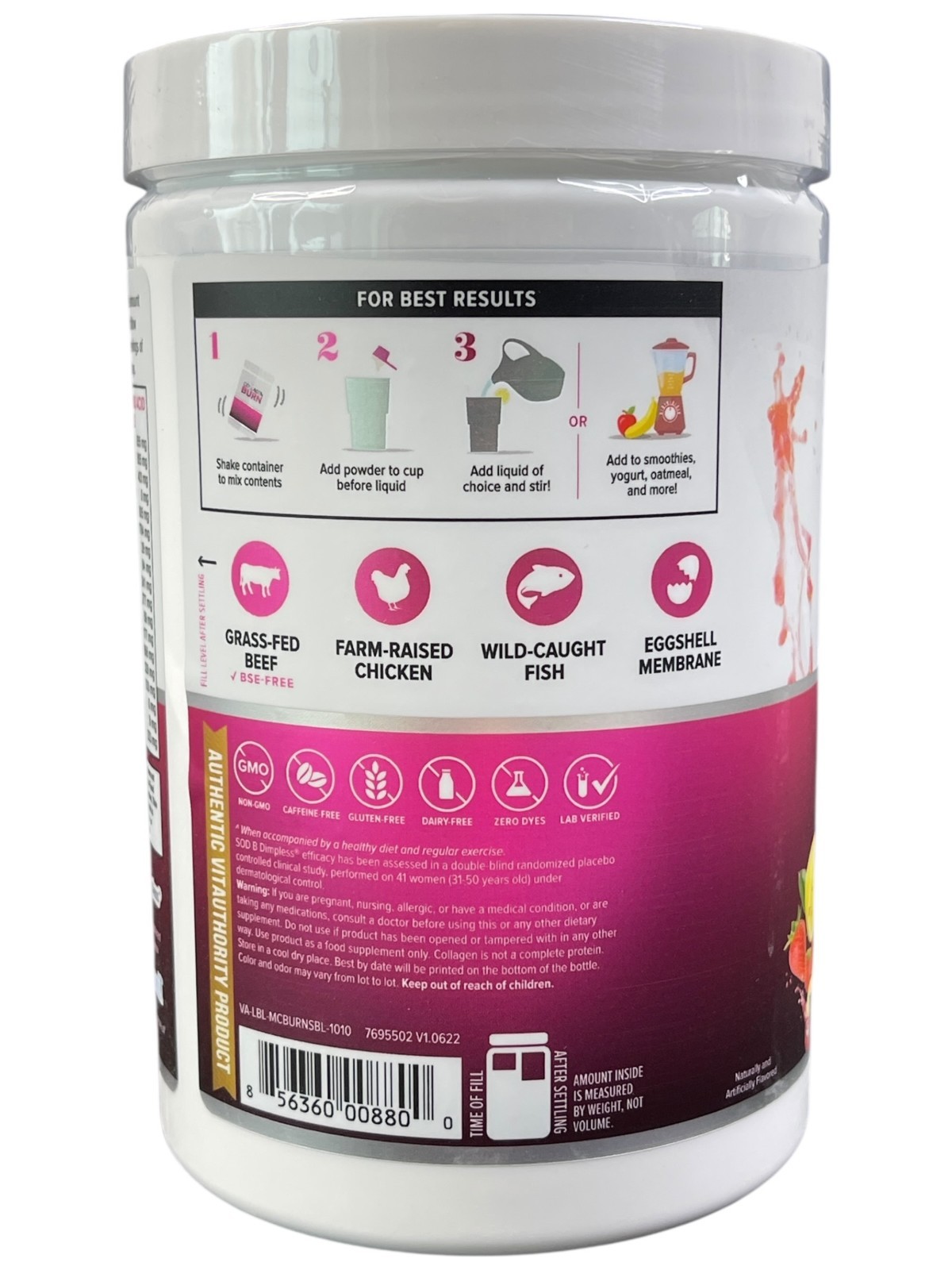 Vitauthority Multi Collagen Burn Cellulite Peptides Strawberry Lemonade – 30 Day