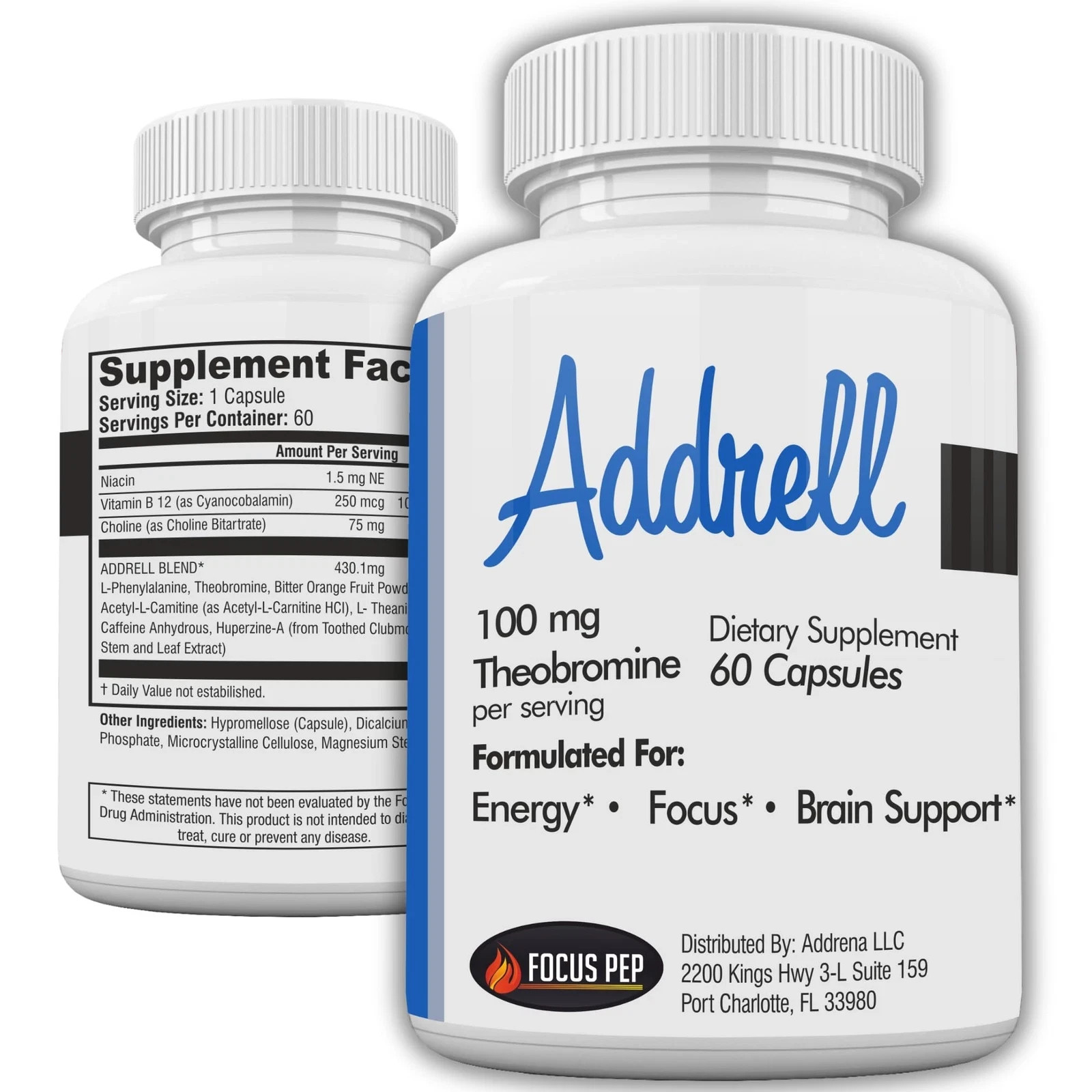 Focus Pep Addrell Energy Pills 60 Capsules Natural Brain Study Nootropic