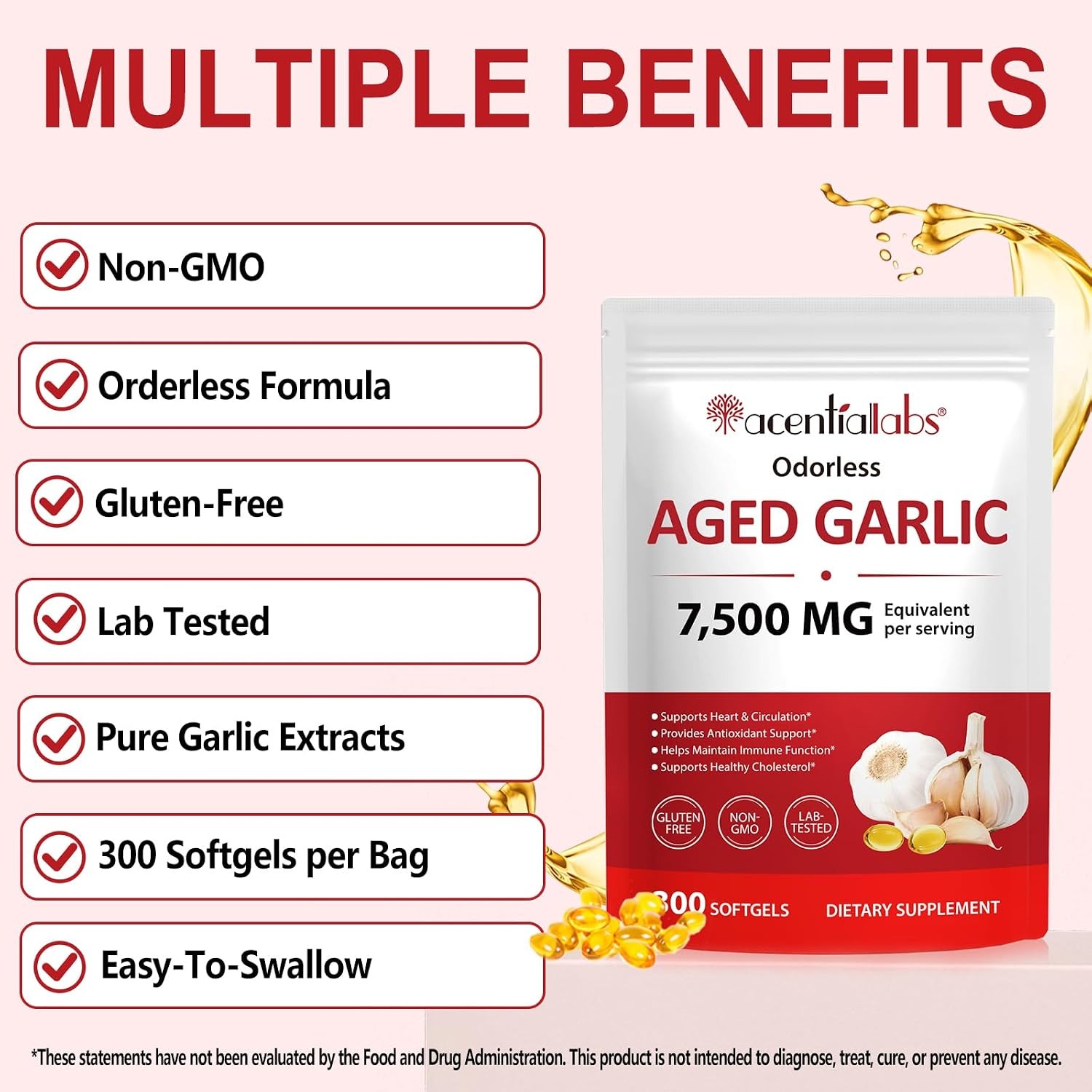 Aged Garlic Extract Capsules 7500mg Odorless Immun Support Supplements