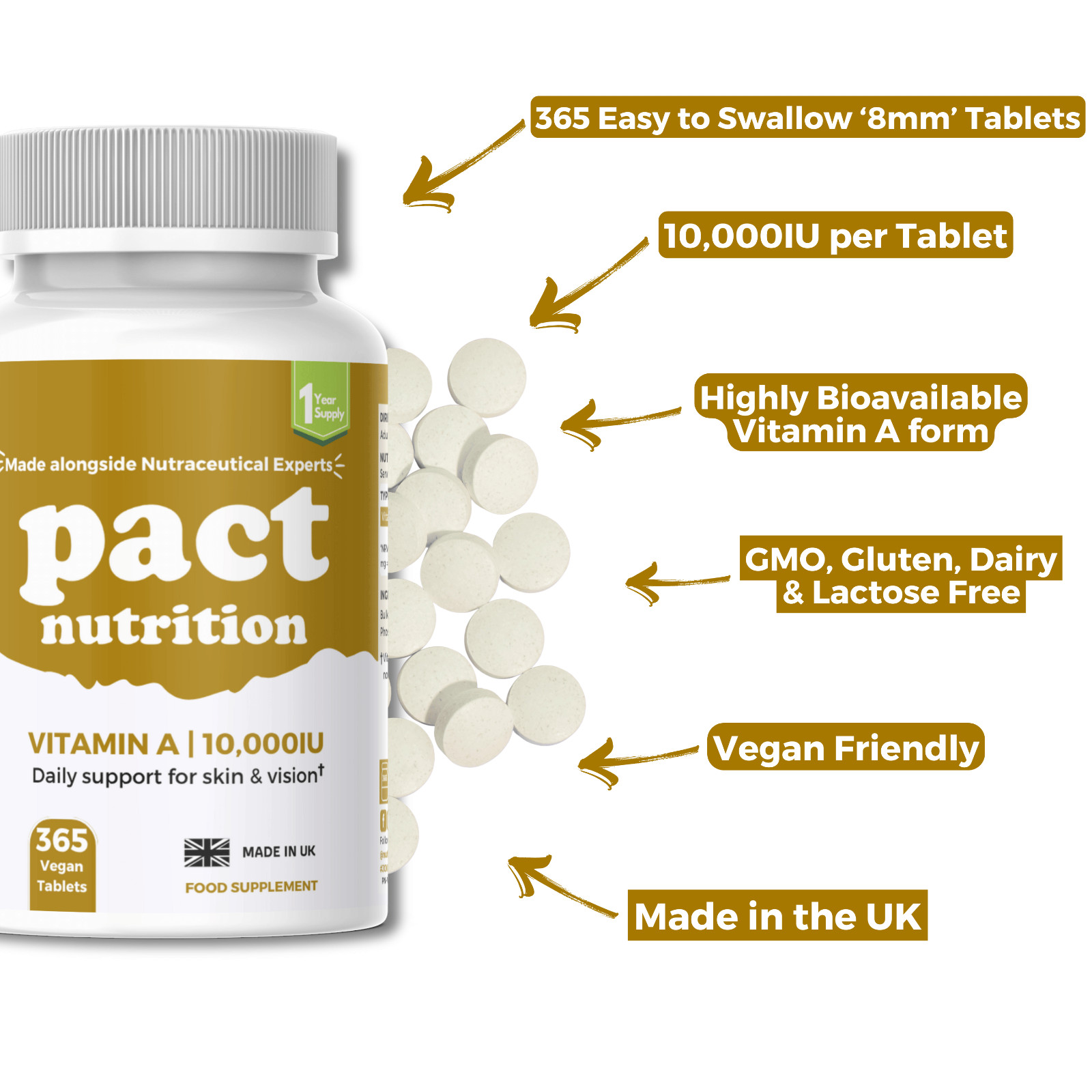 Vitamin A Tablets 10000IU Retinol Supplement 365 Vegan Tablets – Skin Eye Health