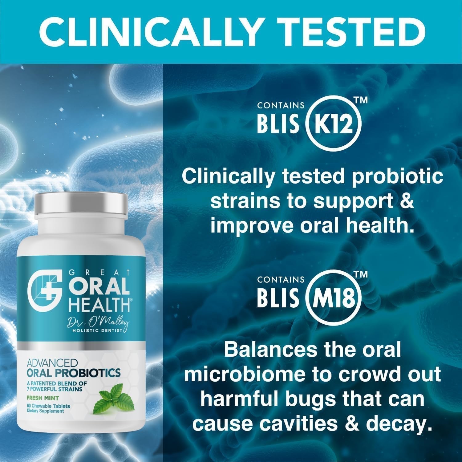 Oral Probiotics Chewable Tablets BLIS K12 M18 60ct Bad Breath