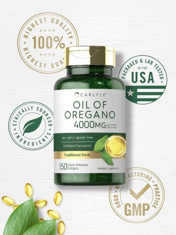 Oregano Oil 4000mg Supplement with Carvacrol 450 Softgels, Non-GMO & Gluten Free