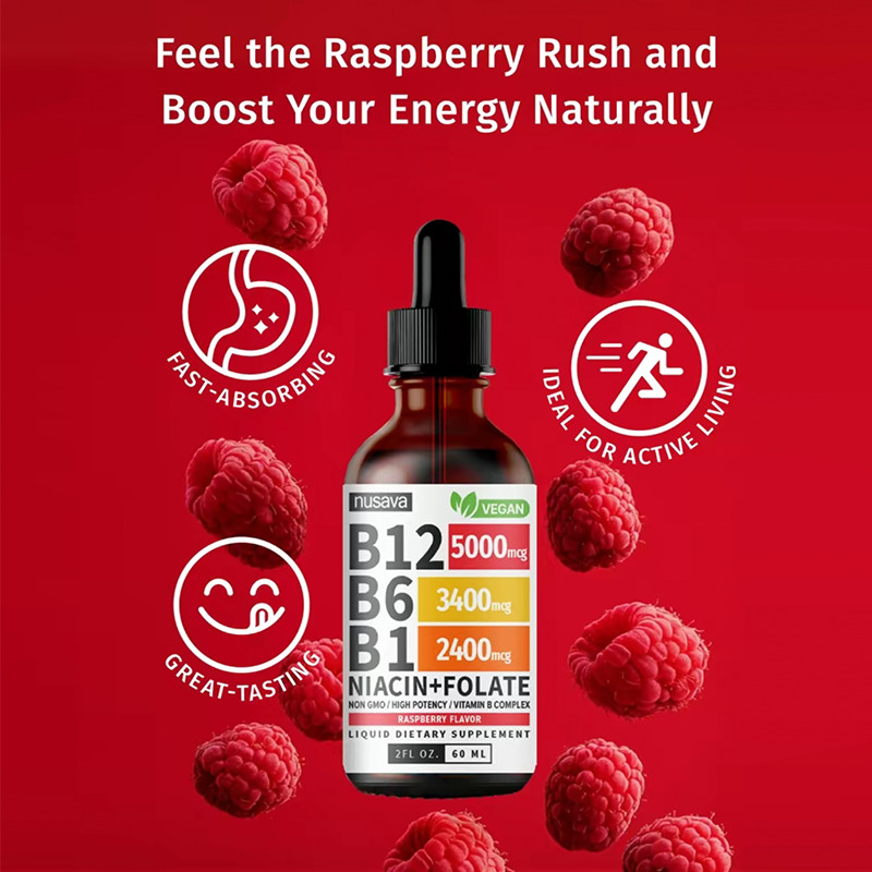 【2-PACK】Vitamin B12 Liquid Supplement Dropswith B6, B1, Niacin & Folate -Edible