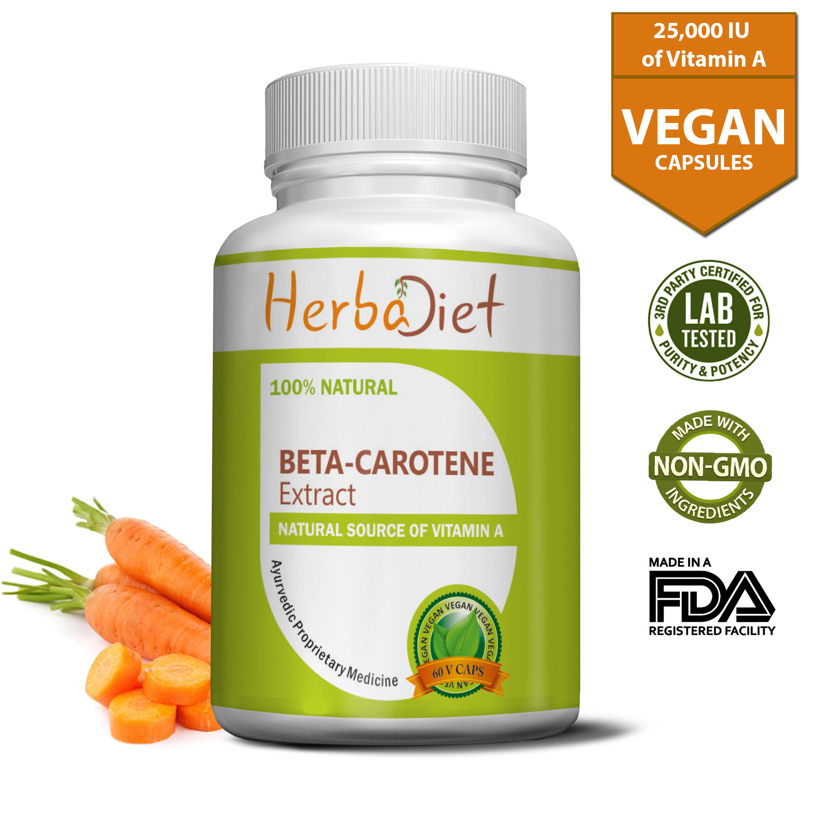 Beta Carotene Extract Capsules 25000 IU Enhances Tanning Tan Pills Heart Health
