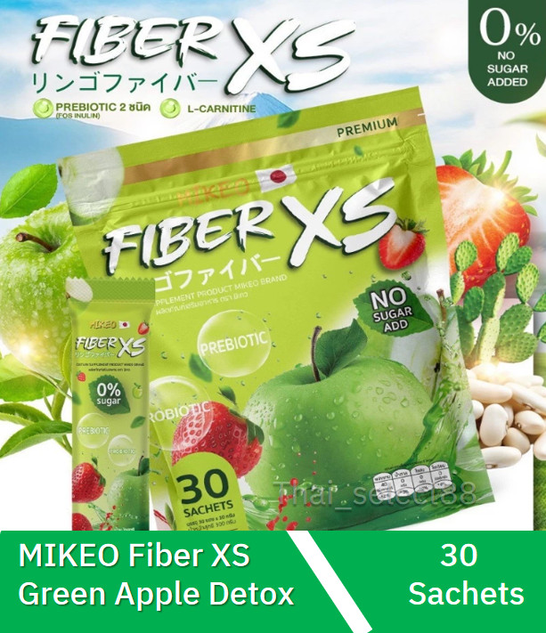 MIKEO Fiber XS Green Apple Prebiotic Probiotic Detox Drink 30 Sachets Sugar-Free