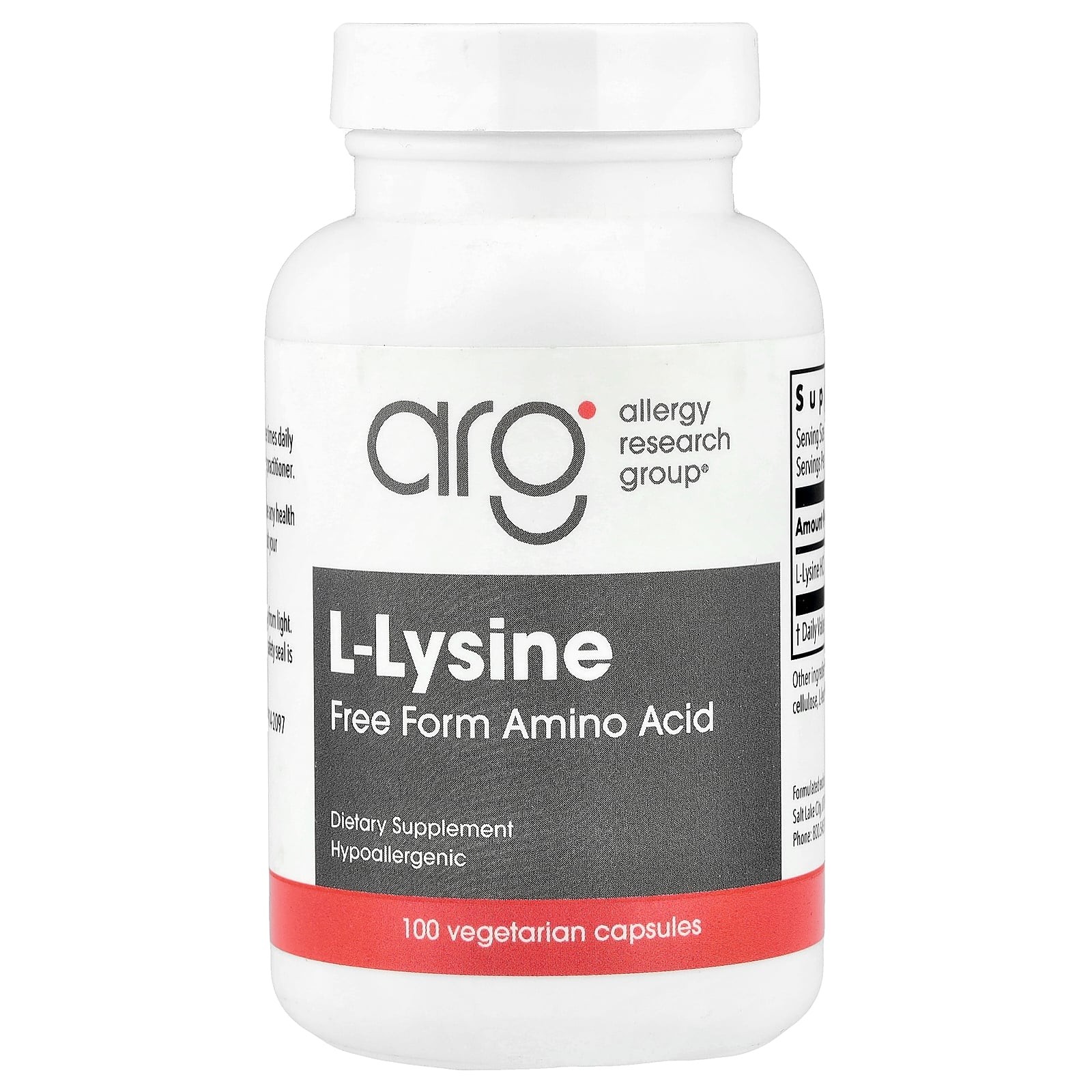 2 X Allergy Research Group, L-Lysine, 100 Vegetarian Capsules (0.5 g per Capsul