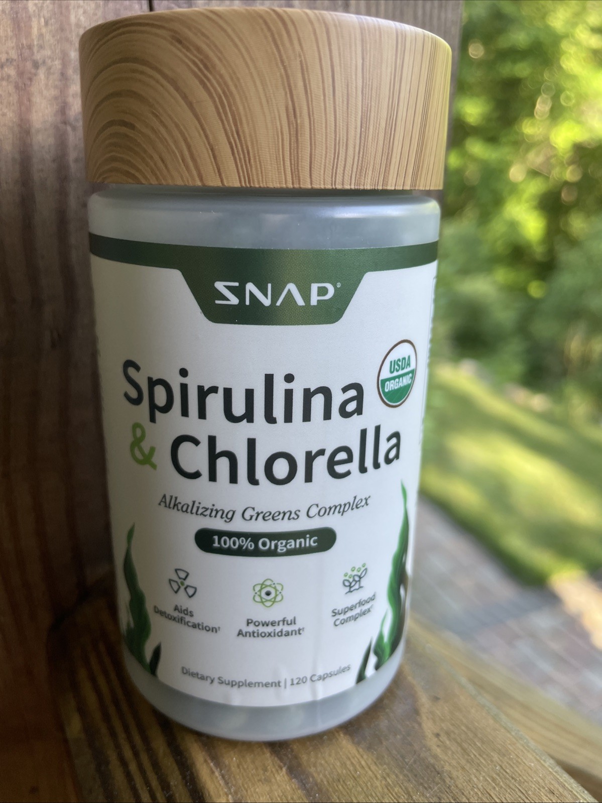SNAP Supplements Organic Spirulina Chlorella 120 Caps Alkalizing Greens New
