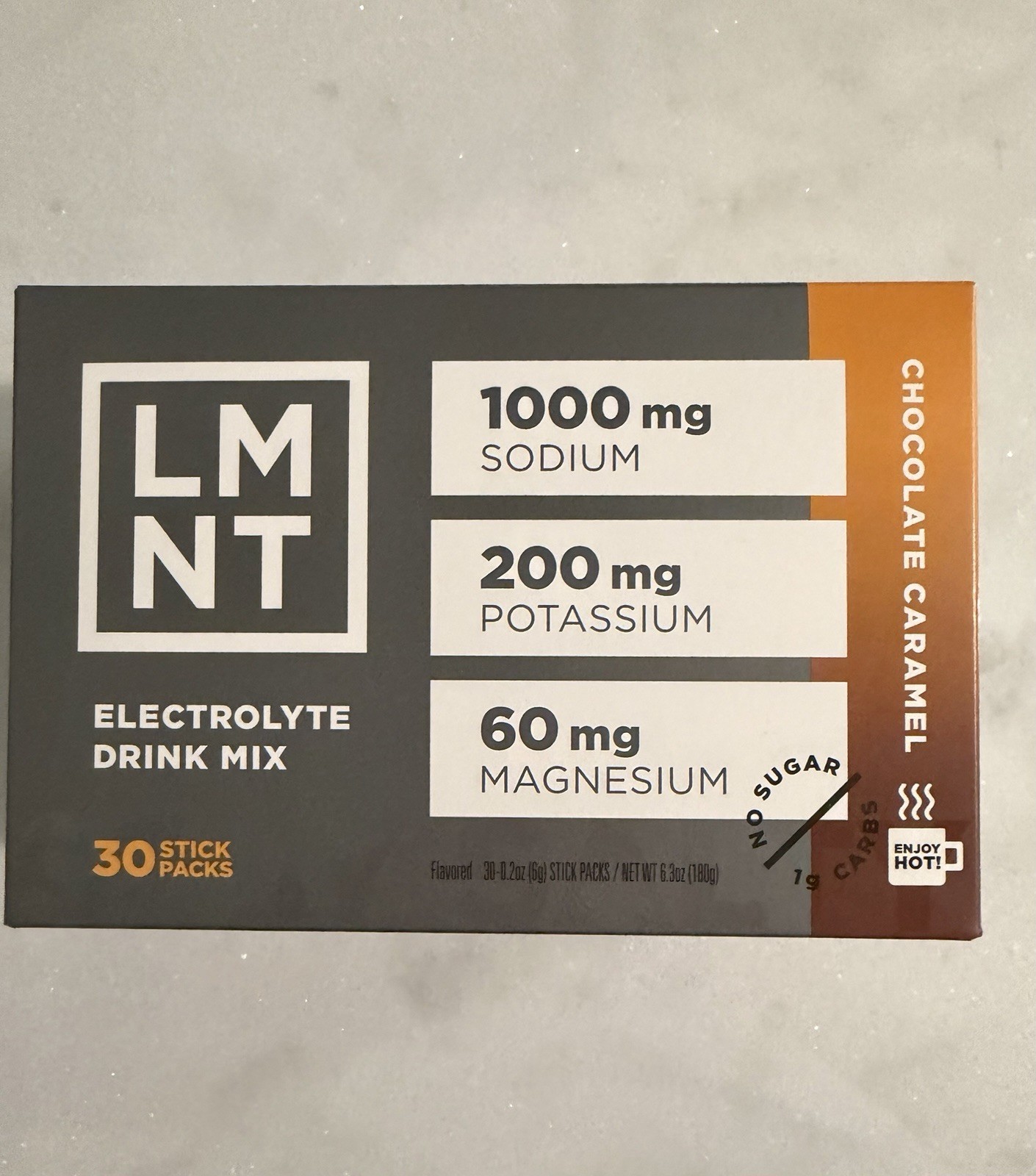 LMNT Zero Sugar Electrolytes CHOCOLATE CARAMEL Salt Drink Mix 30 Sticks EXP 2027