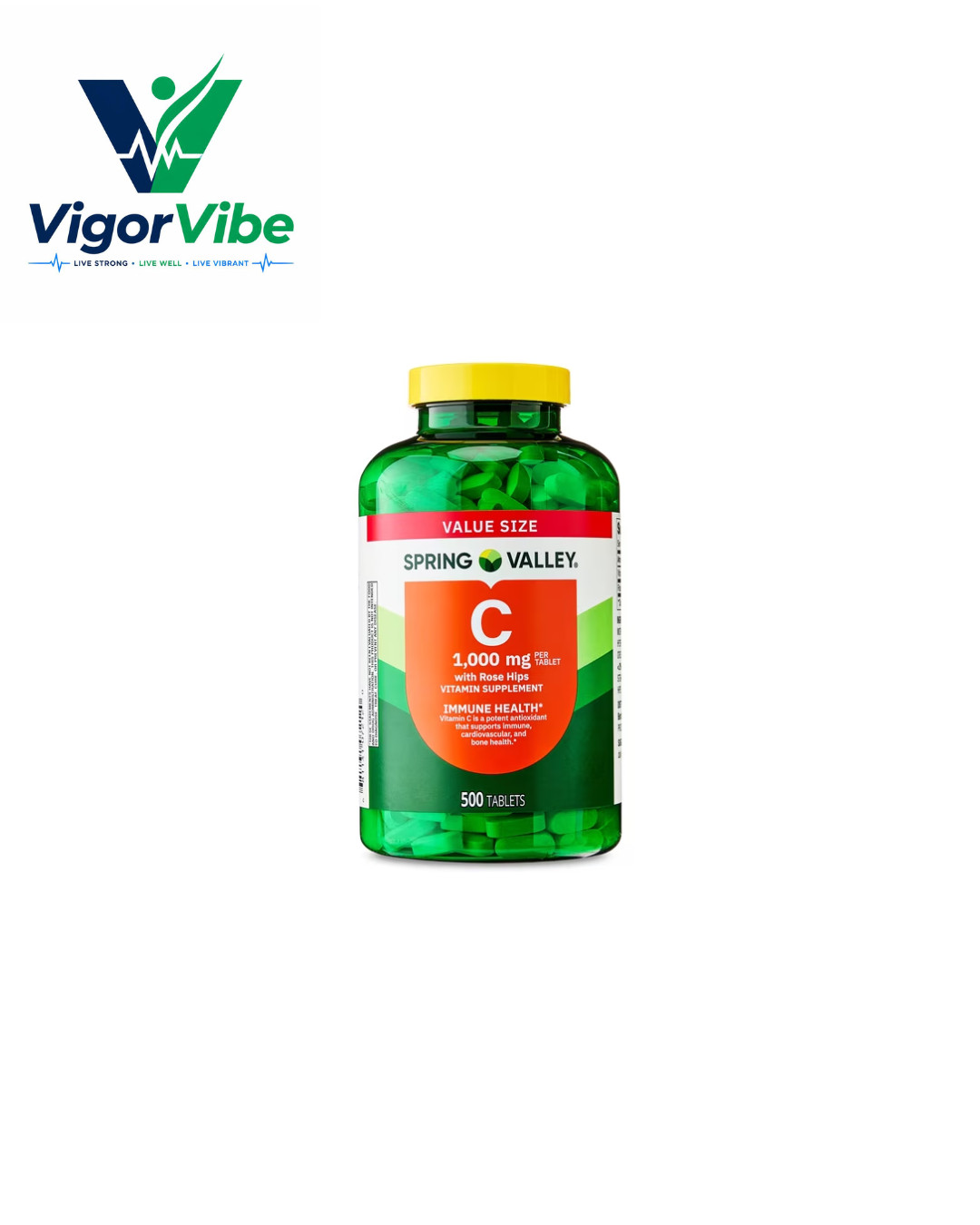 Spring Valley Vitamin C with Rose Hips 1000 mg Tablets, 500 Count