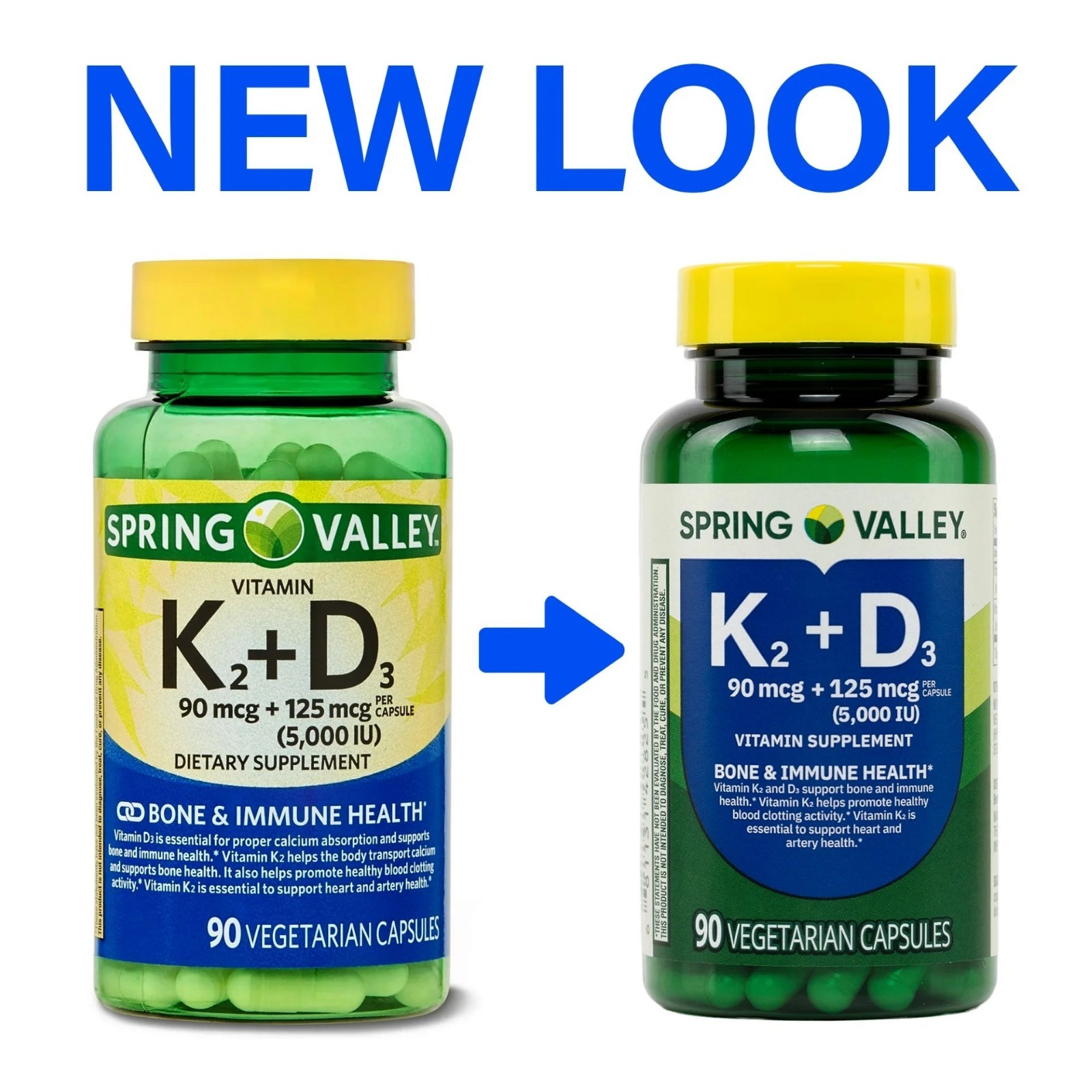Spring Valley Vitamin K2 (90mcg) + D3 (125mcg) Vegetarian Capsules, 90 Count