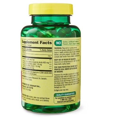 Spring Valley Flaxseed Oil Softgels Dietary Supplement 1,000 mg 100 Count