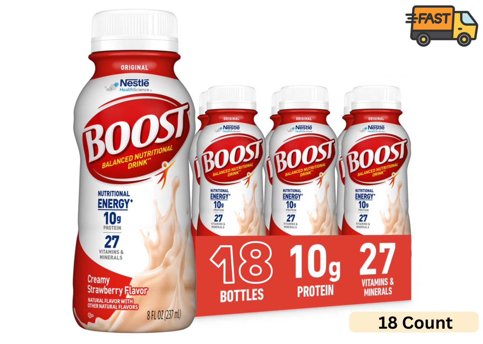 BOOST Original Balanced Nutritional Drink Protein Shake, Creamy Strawberry,8 fl