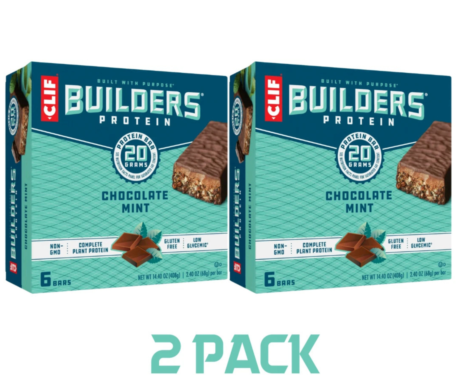 CLIF BUILDERS Protein Bars Chocolate Mint Gluten Free (2.4oz, 12 Ct)
