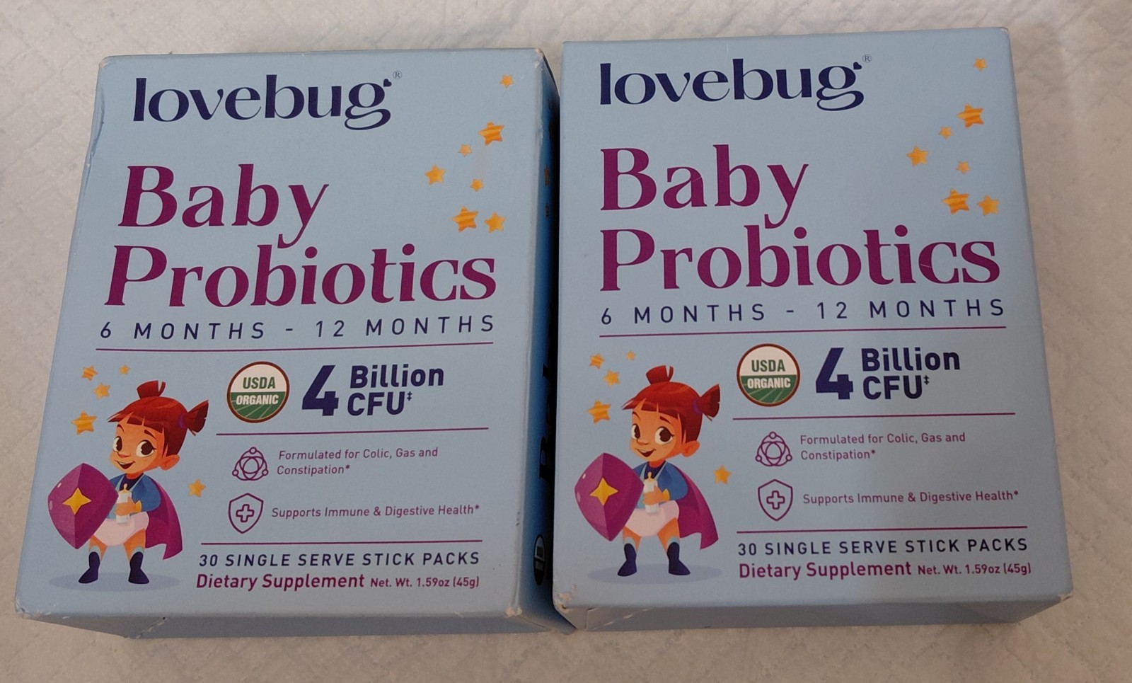 Lovebug Baby Probiotics Powder 6-12 Months USDA Organic 30 Single Serve Sticks