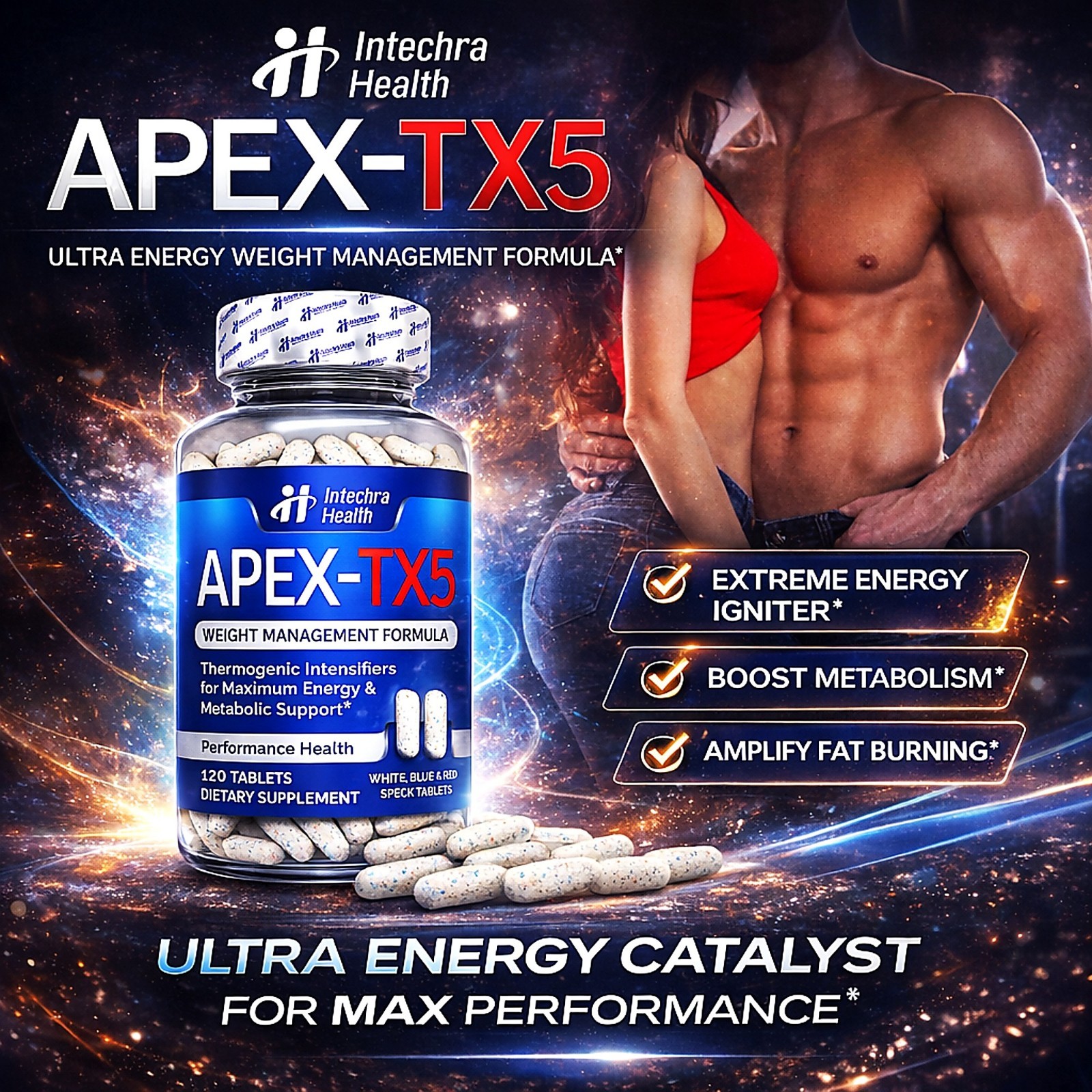 APEX TX5 Weight Management Diet Pills with Peak Energy 120 White/Blue Tablets