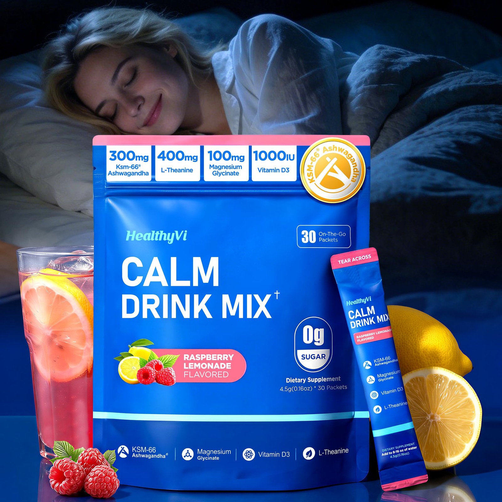 Calm Magnesium Glycinate Powder Drink Mix for 30 Servings (Pack of 1), /