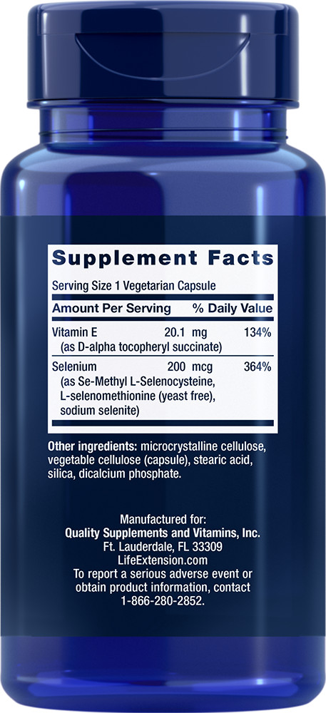 Super Selenium Complex – 200 mcg & Vitamin E – 10X100 Veggie Caps Life Extension