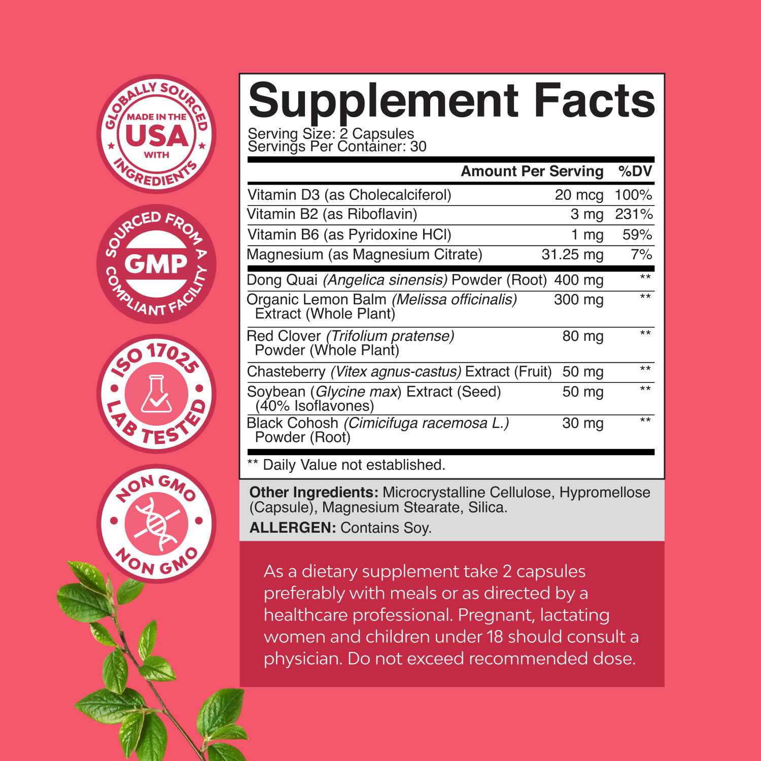 Complete Herbal Menopause Supplement for Women – 30 Servings