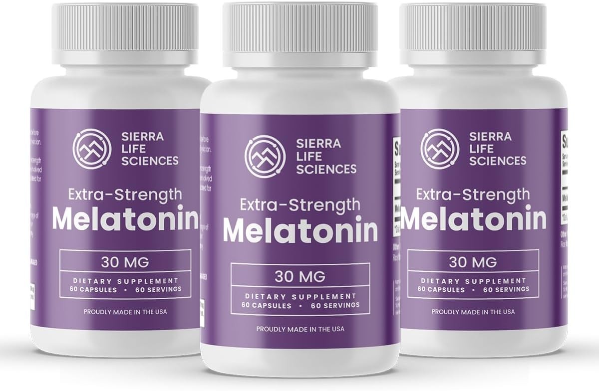 3 PACK 30mg Extra Strength Melatonin Sleep & Circadian Rhythm Support Supplement