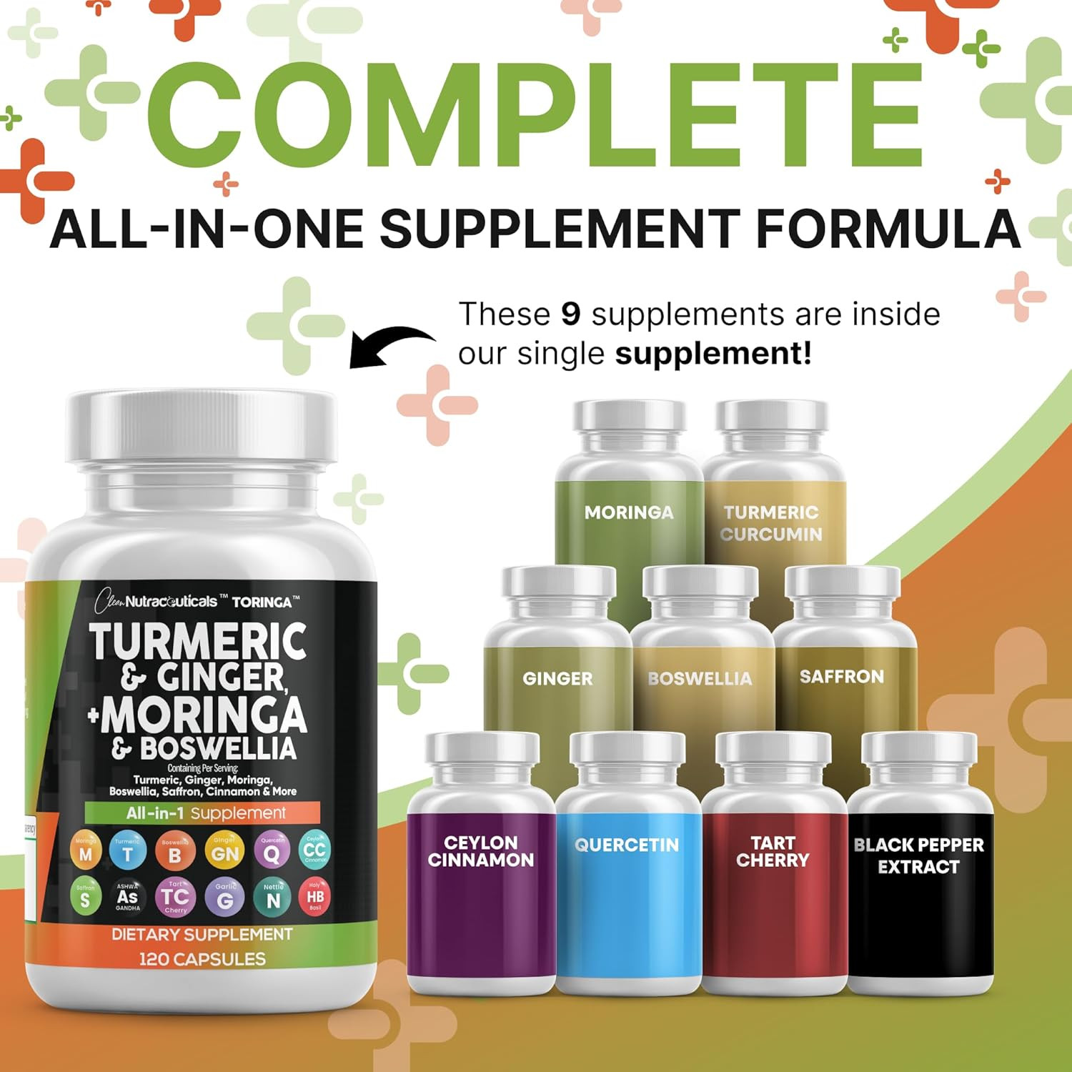 Clean Nutraceuticals Turmeric Moringa Ginger Boswellia Saffron Cinnamon 1Pk
