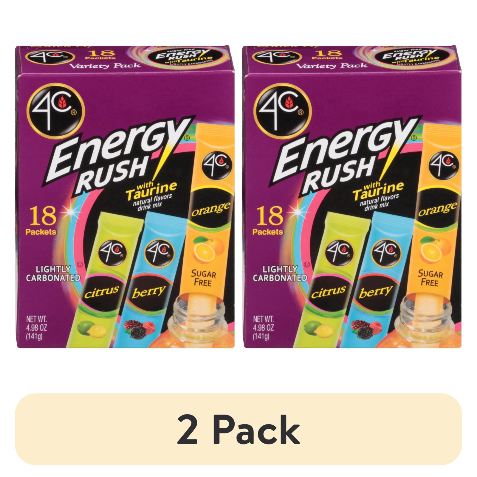2-PK 4C Energy Rush Variety Pack with Taurine Drink Mix 36-CT Set FREE SHIP