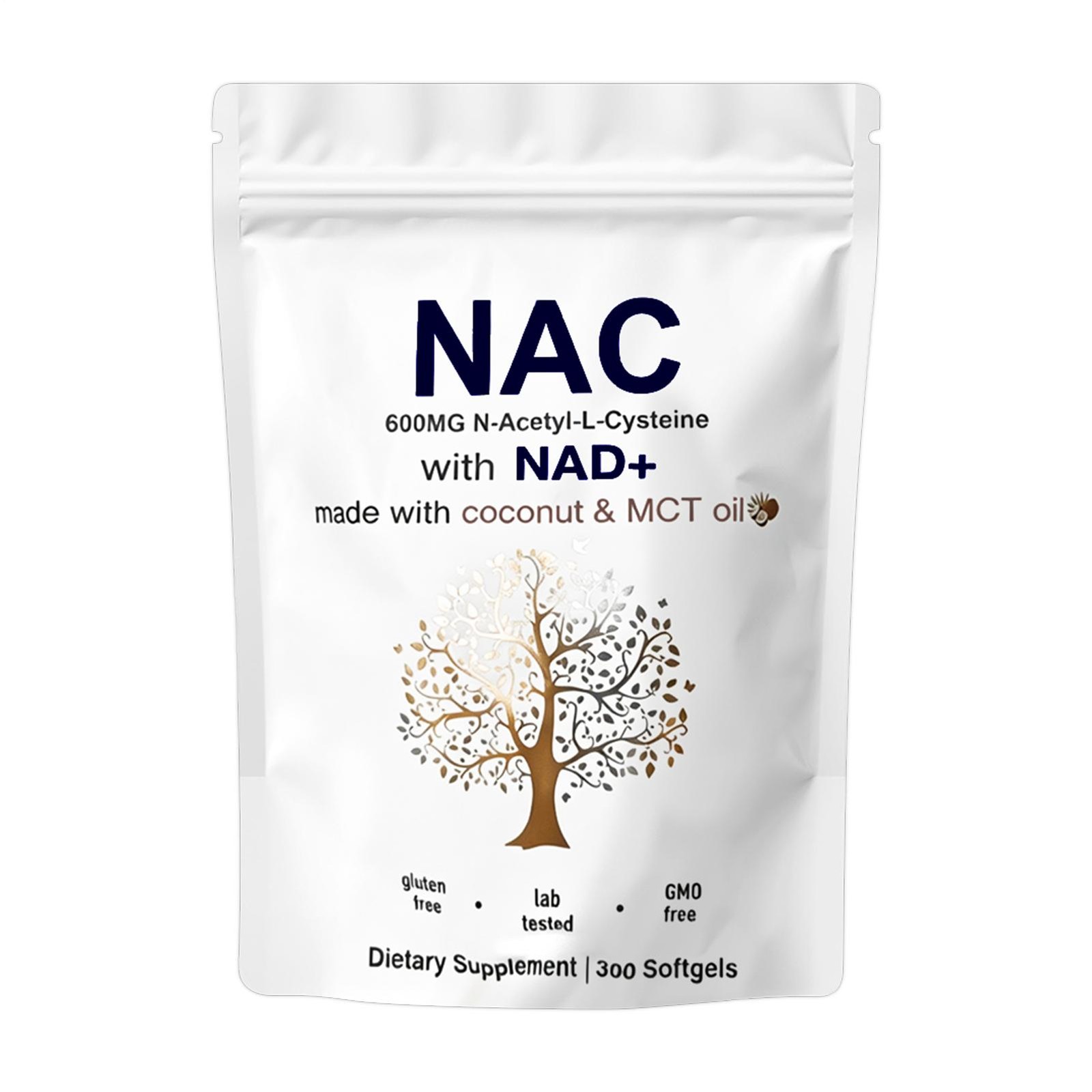 NAC 600mg formulated with NAD+, 300 Coconut MCT Oil Softgels N Acetyl L Cysteine
