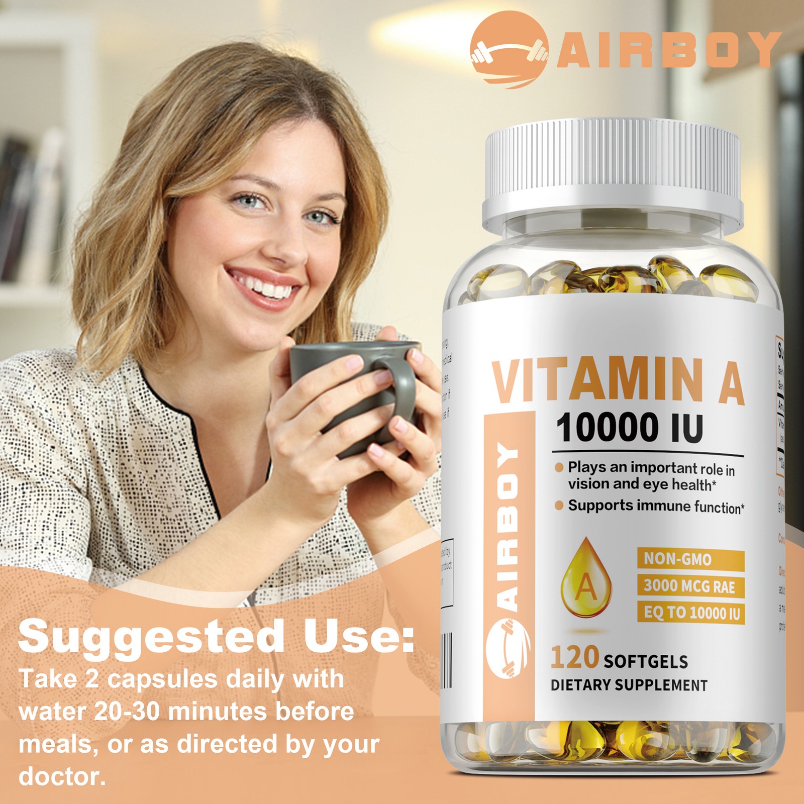 Vitamin A 10,000 IU – Eye Health,Immune Support,Heart Health,Non-GMO,Gluten Free