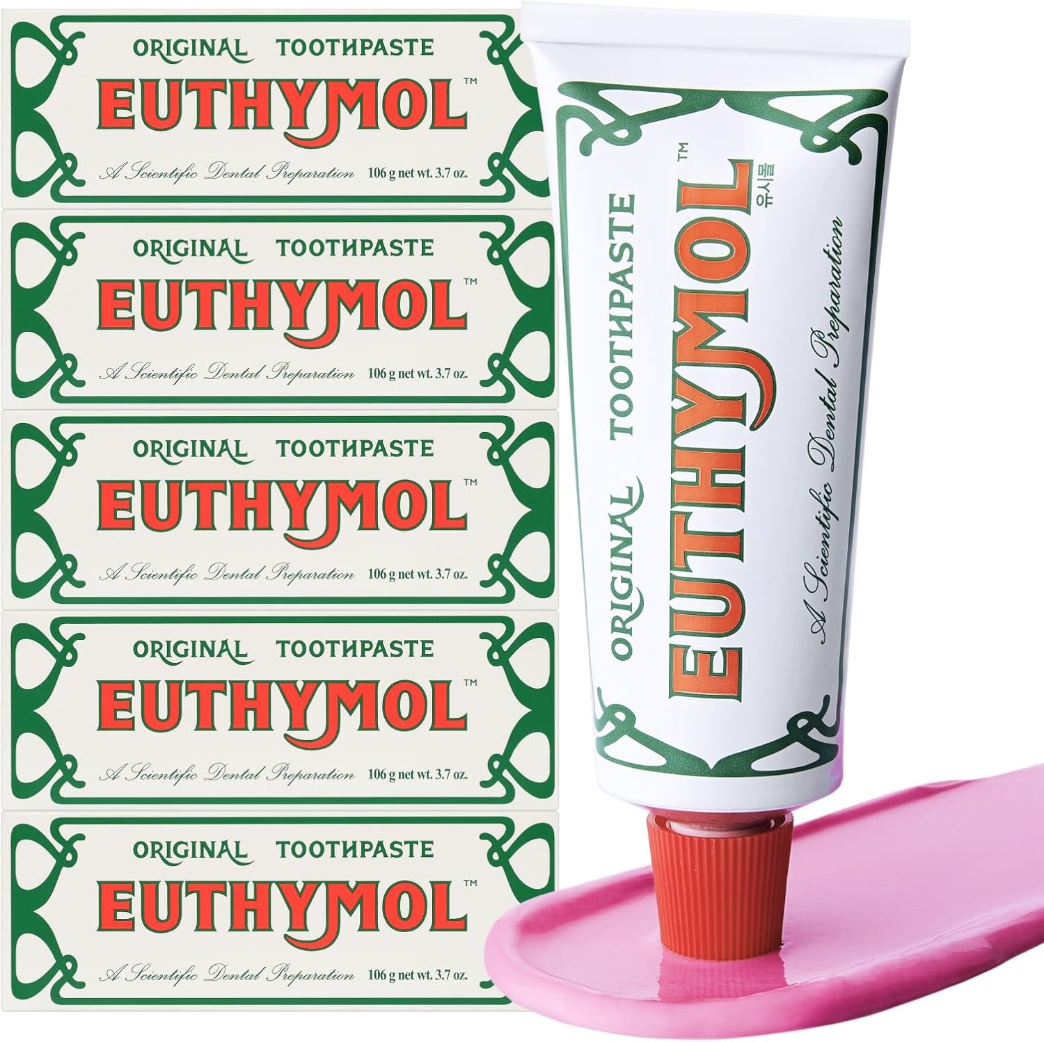 EUTHYMOL Original Toothpaste (3.7fl oz*5, Pack of 5) – Fluoride-Free Toothpast