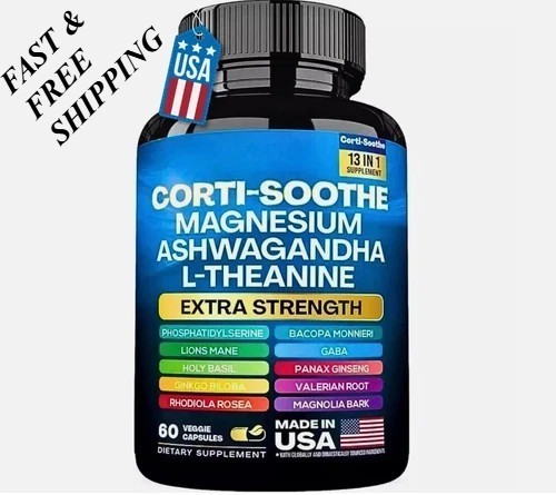 2 BOTTLES-CORTI-SOOTHE Cortisol Support, Magnesium Ashwagandha L-Theanine S.R.