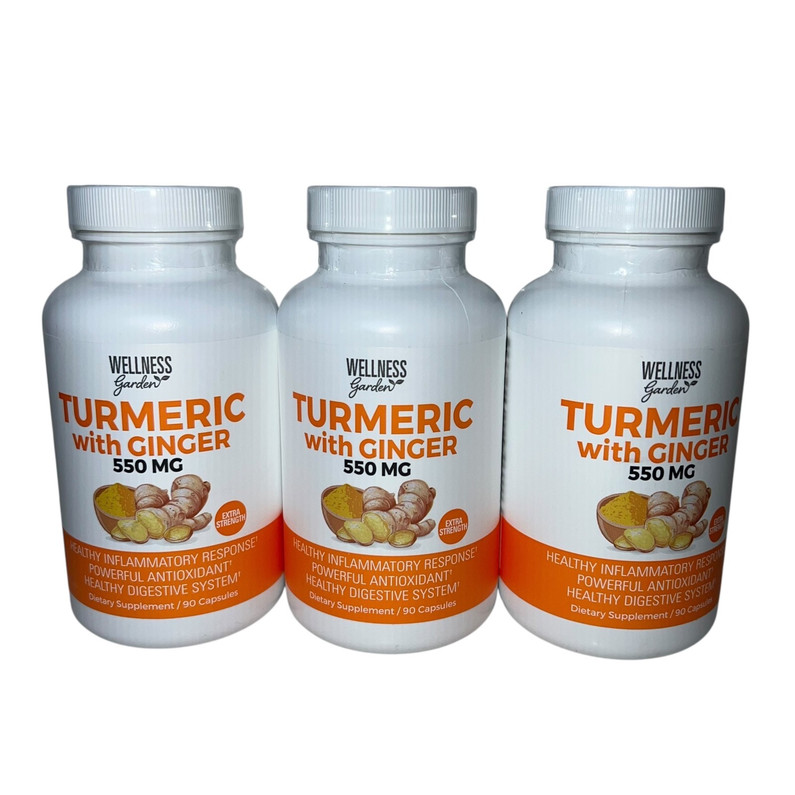 3x Wellness Garden Turmeric Ginger 90 Caps ea Inflammation Digestion Exp 2028