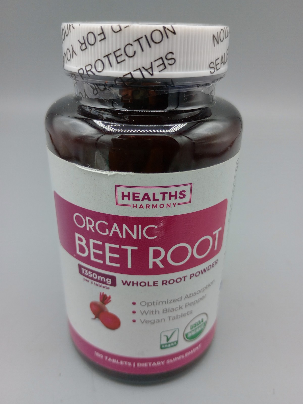 Organic Beet Root 1350 mg Strength 180 Vegan Capsules USDA Organic Made in USA