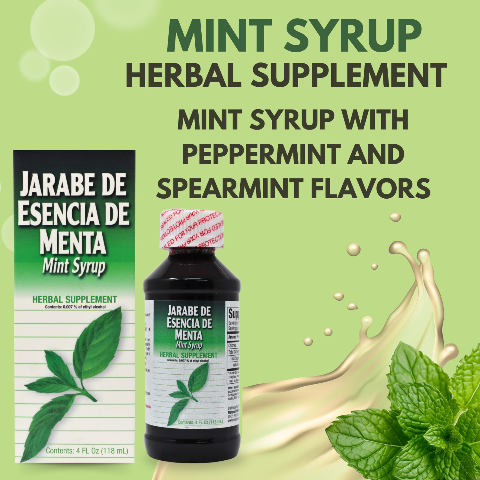 Mint Syrup with Natural Peppermint Extract – Herbal Supplement 4 fl oz (118ml)