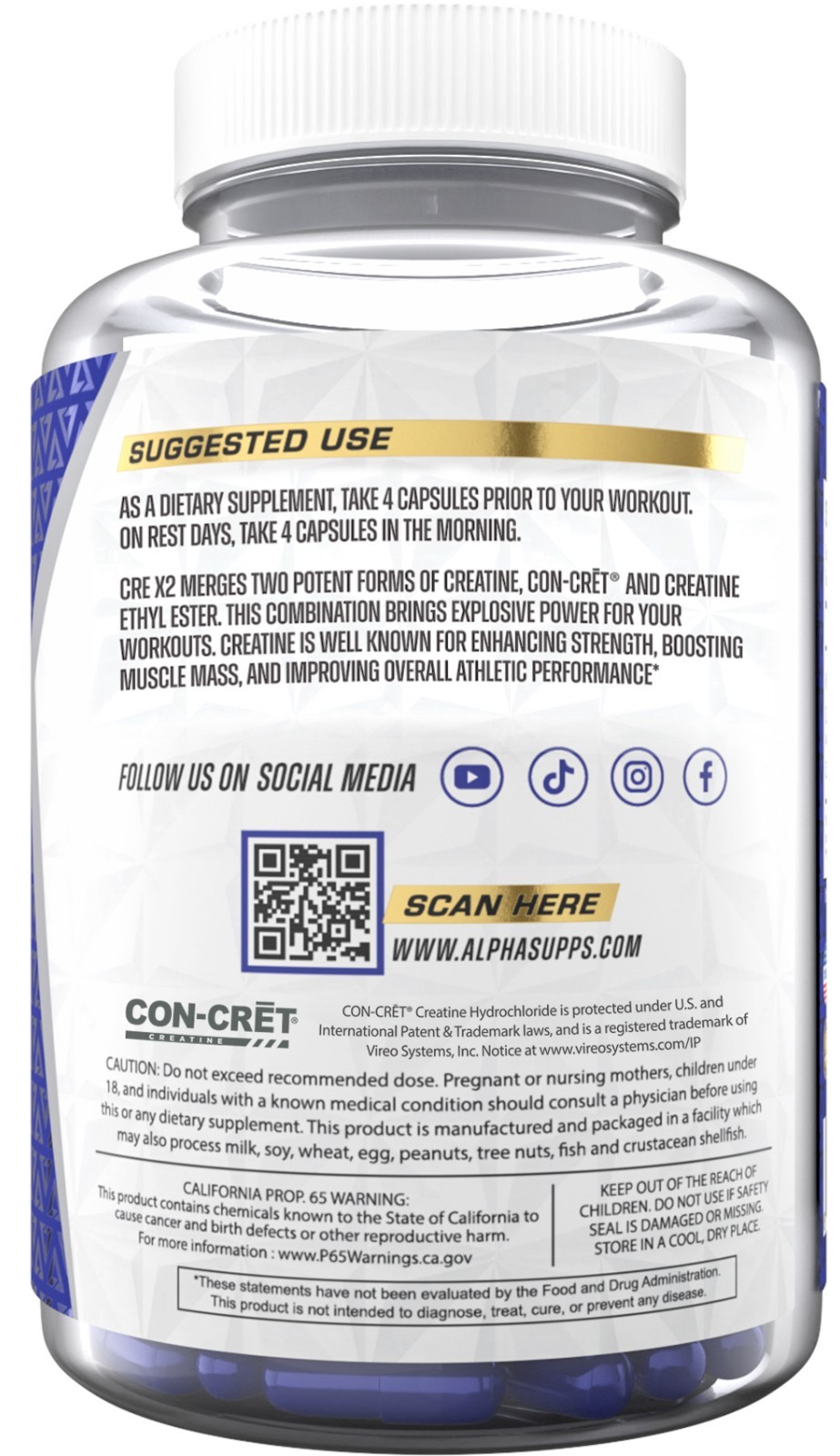Alpha Supps CRE X2 CREATINE MagnaPower / Creatine Ethyl Ester CEE Blend 150 Caps