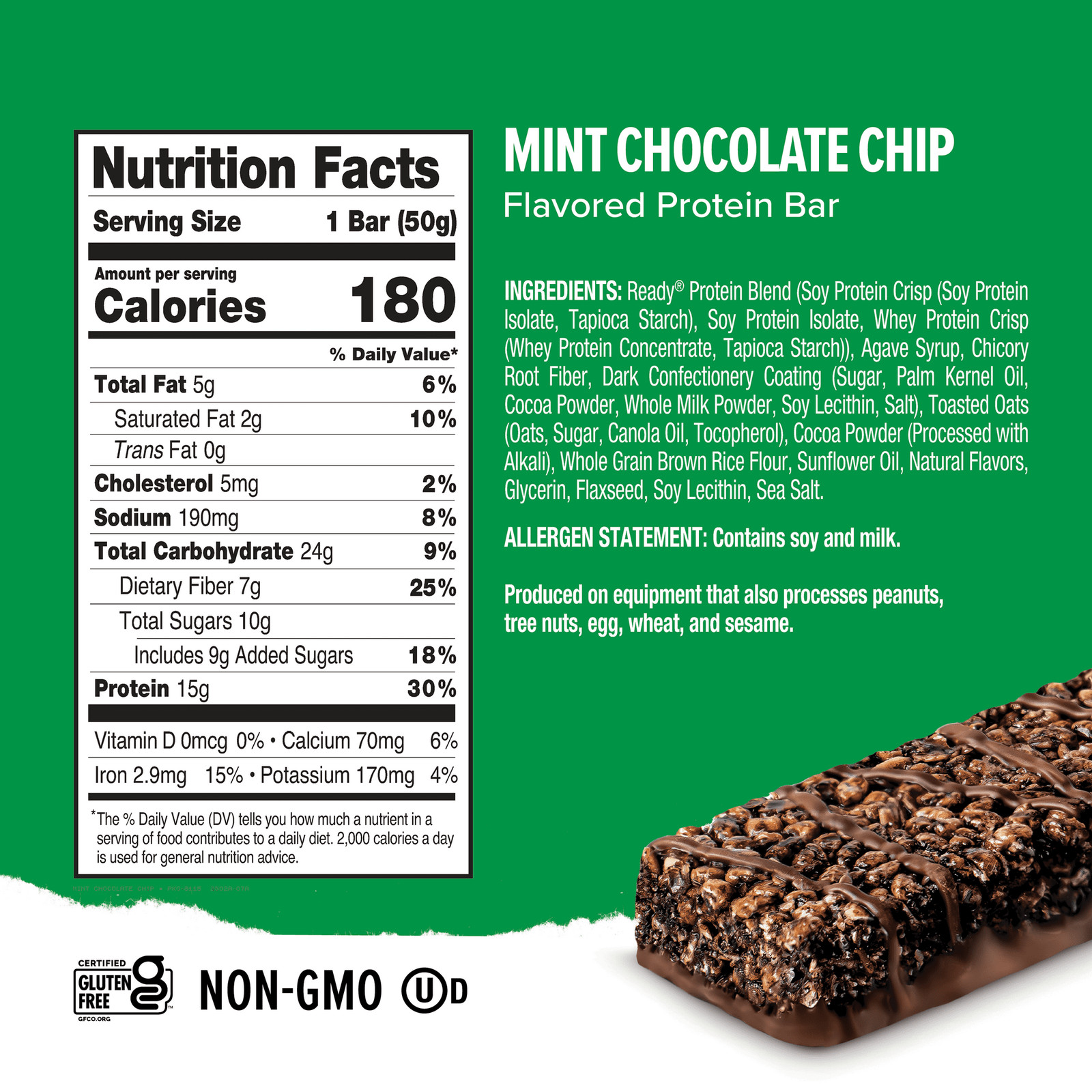 Ready® Protein Bar, Mint Chocolate Chip 5 Count Bars