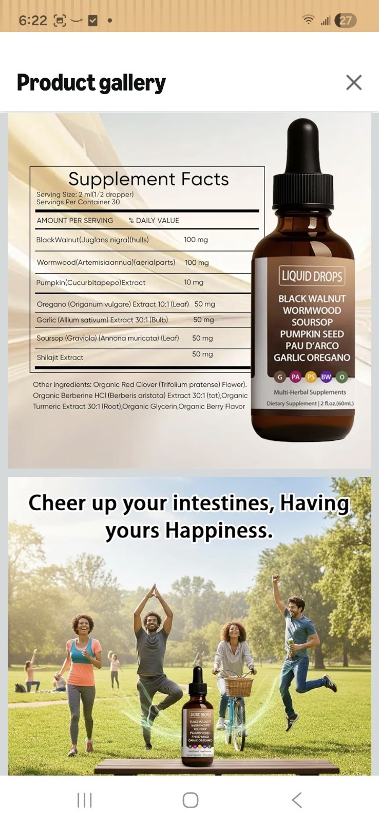 Digestive Support Herbal Drops Black Walnut Wormwood Oregano 2 fl oz