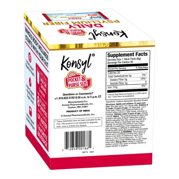 KONSYL Powder Laxative Supplement Original Formula Daily Fiber 0.21oz 30 Packets