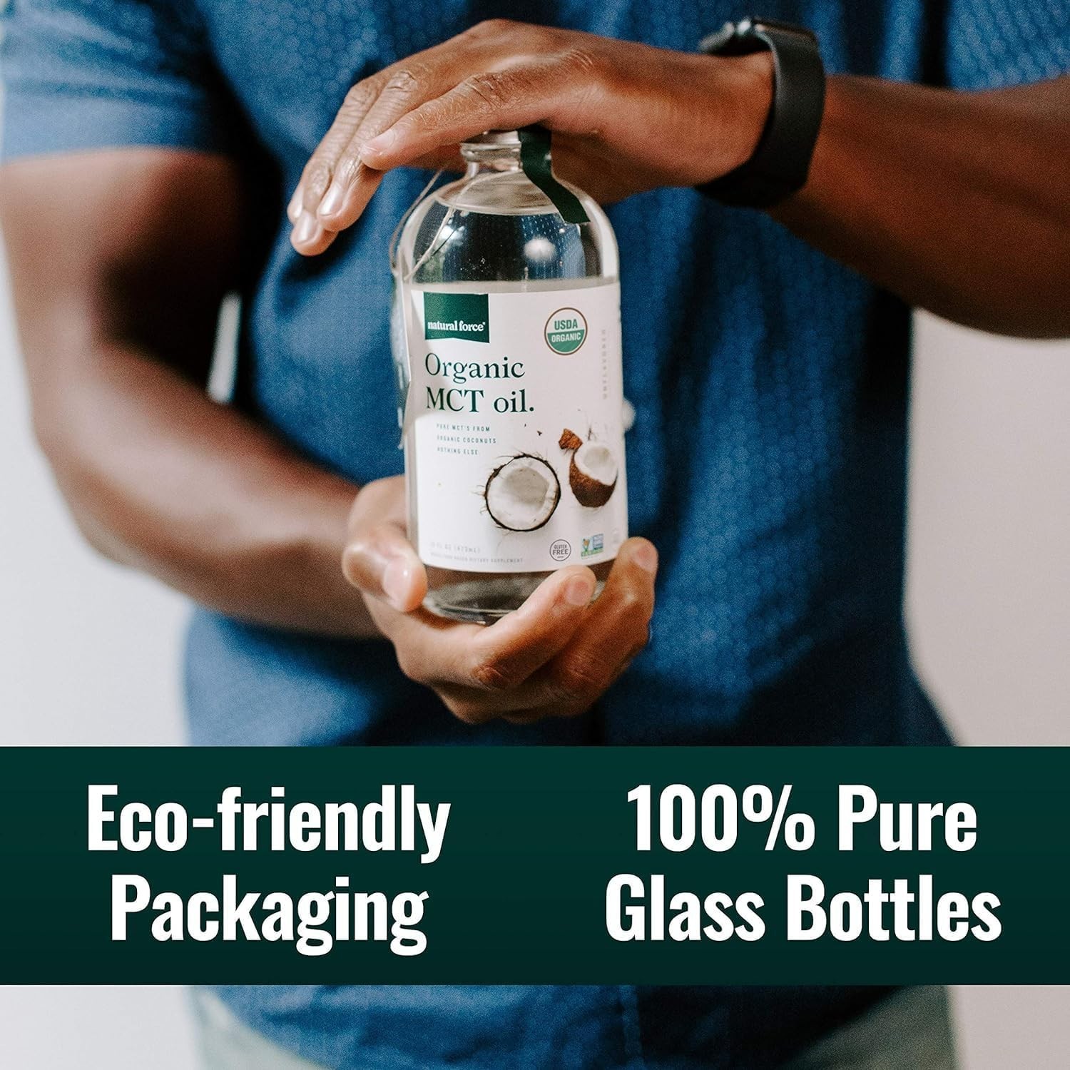 Organic MCT Oil – 16oz Cold Pressed Coconut Oil in Eco-Friendly Glass Bottle