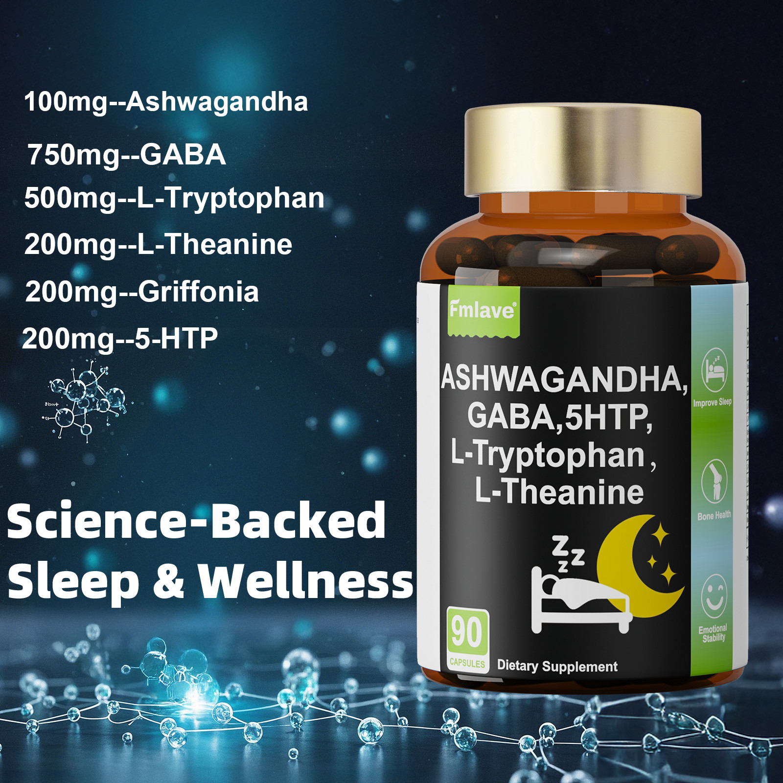 Anti Anxiety Formula With Gaba, L-Theanine, 5-HTP, Ashwagandha, Magnesium 180pcs