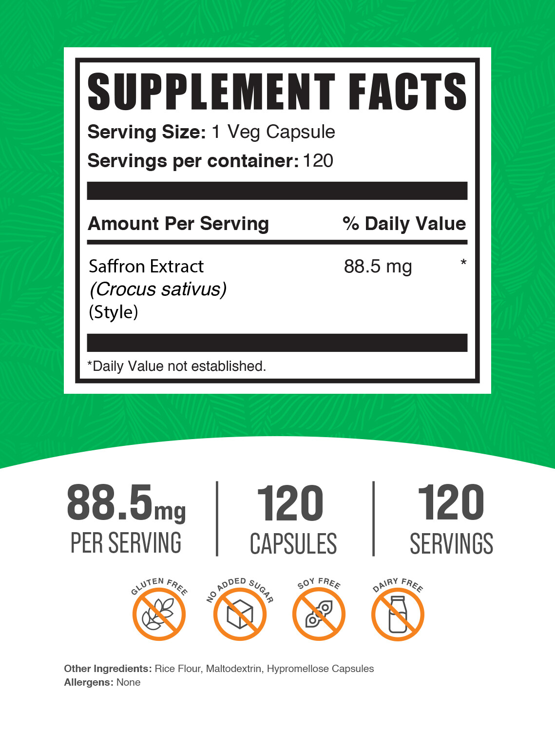 BulkSupplements Saffron Extract 120 Capsules – 88.5mg Per Serving