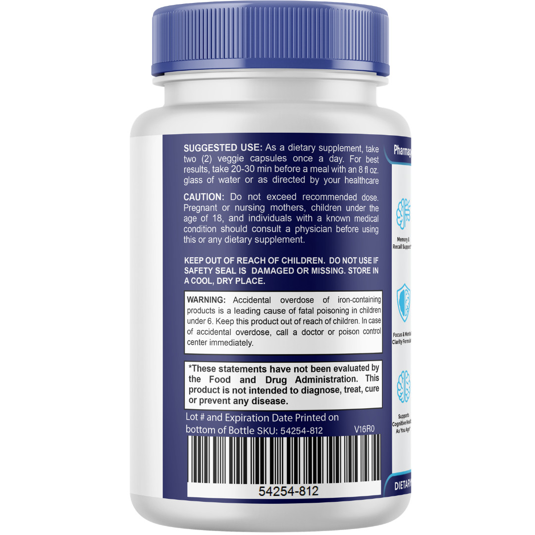 Brain Vex Memory Focus Supplement Cognitive Support Formula w/Bacopa (5 Bottles)