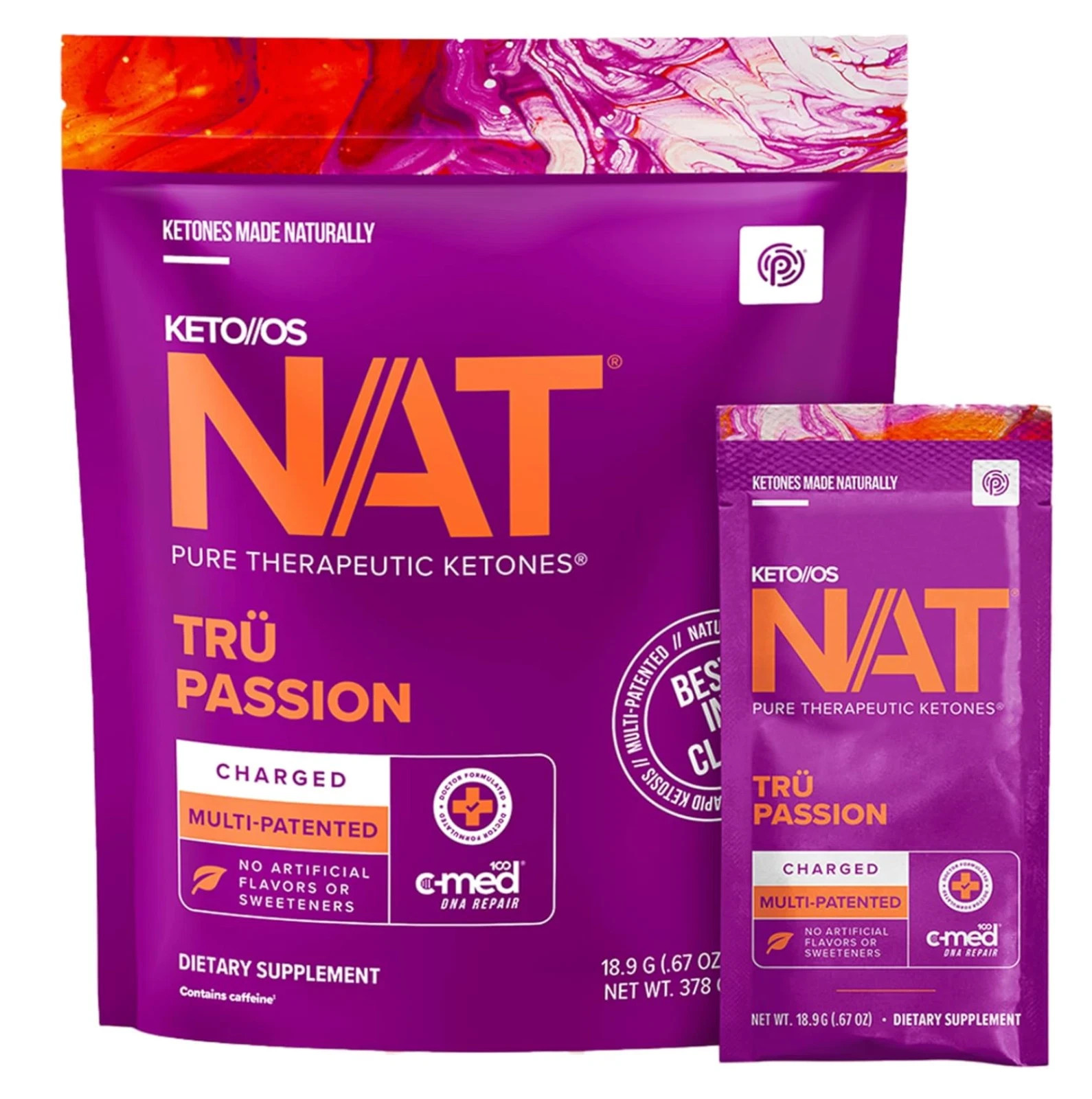 Pruvit Keto OS NAT TRU PASSION Charged – Exogenous Ketones Drink Mix – 20 Pack
