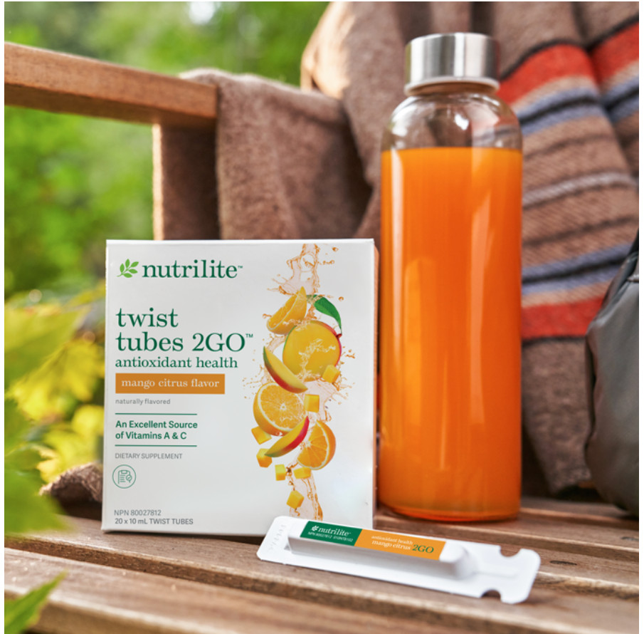 Nutrilite Twist Tubes 2GO ,20x 10ml. ANTIOXIDANT HEALTH vit. A & C mango citrus.