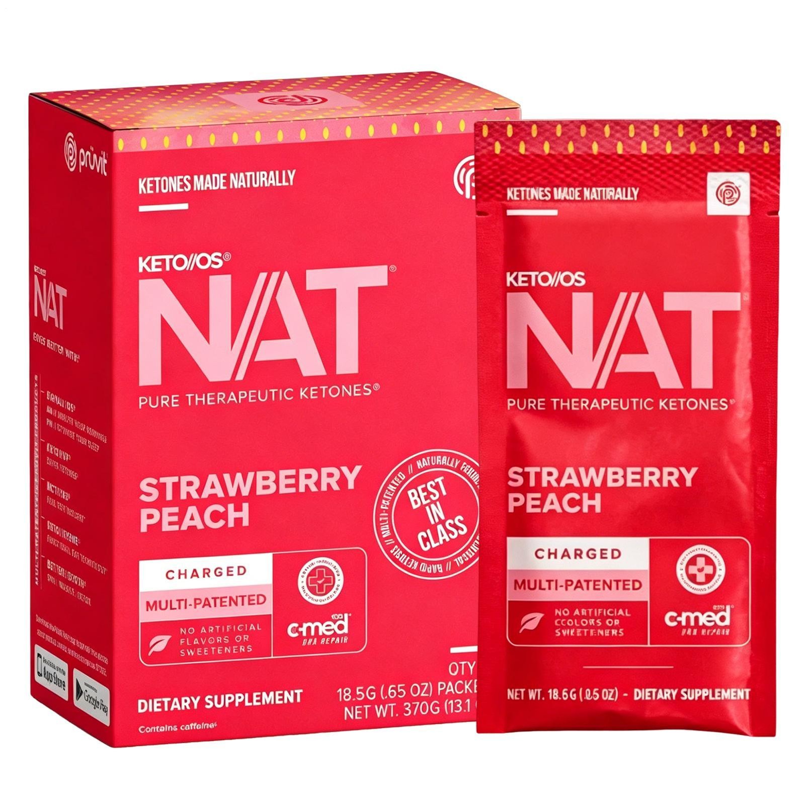 PRUVIT Ketone Drink Keto Nat STRAWBERRY PEACH Charged 20 Pack