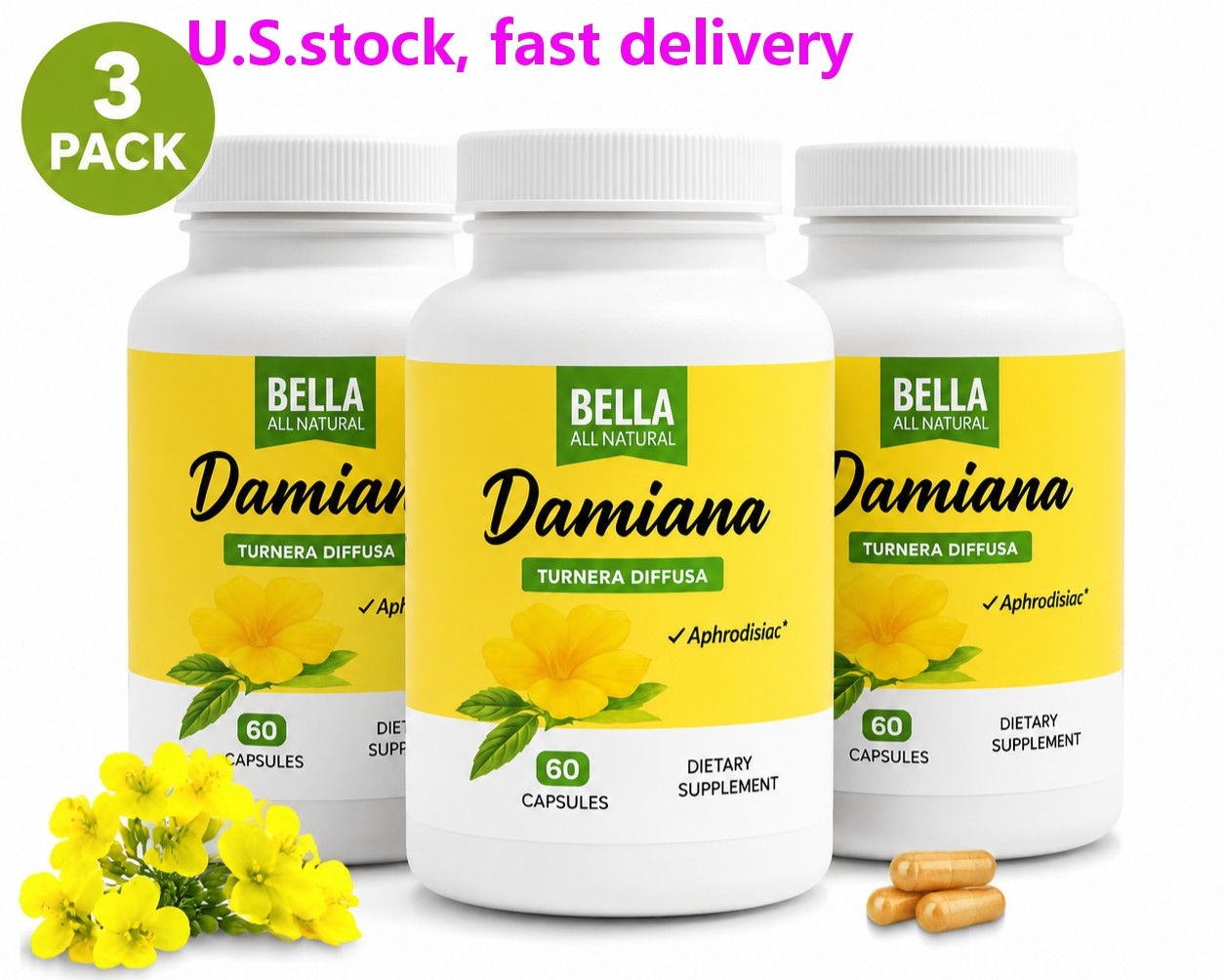 Damiana Leaf Capsules 180 Count 3 Pack Turnera Diffusa Herbal Supplement