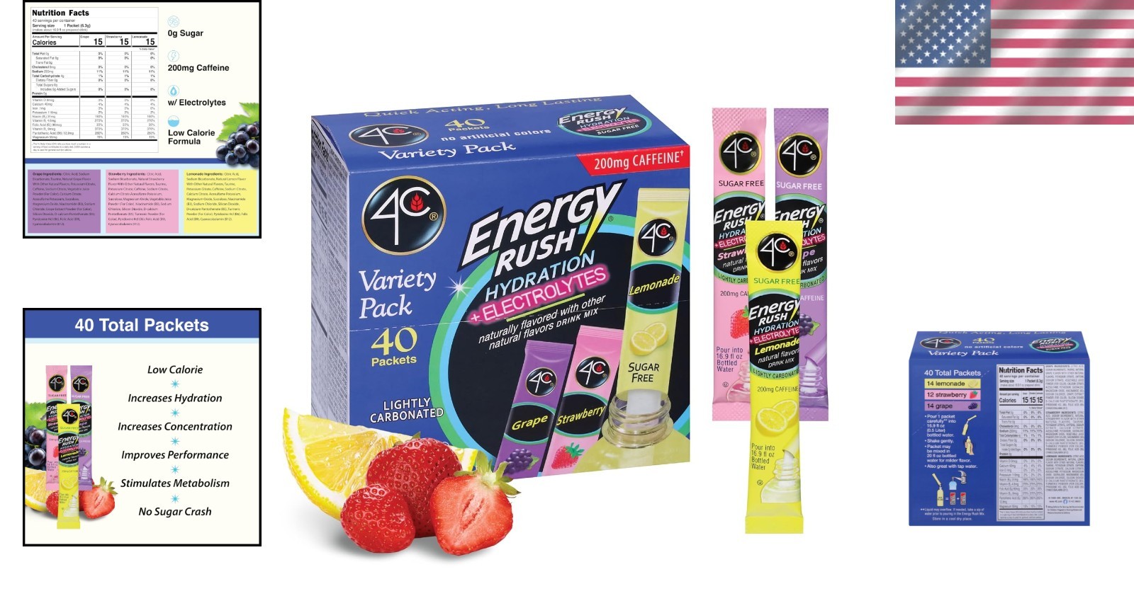 Delicious Energy Rush Electrolytes – 40 Stix Variety Pack for Instant Hydration