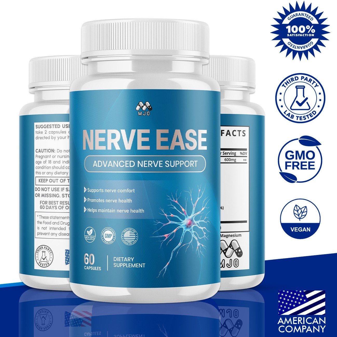 (3 Pack) Nerve Ease Advanced Nerve Support Strength Formula NerveEase 180 Caps